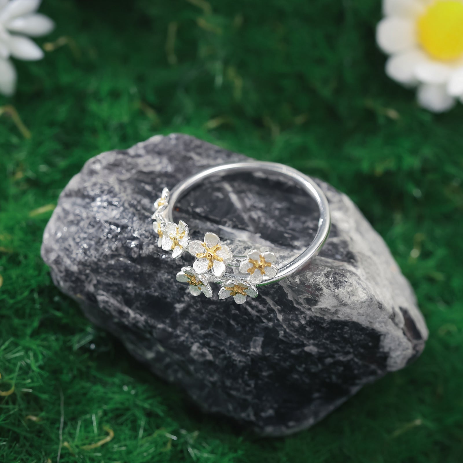 Flowers Rng Selenichast Sterling Silver Forget-Me-Not Flowers Adjustable Ring ...