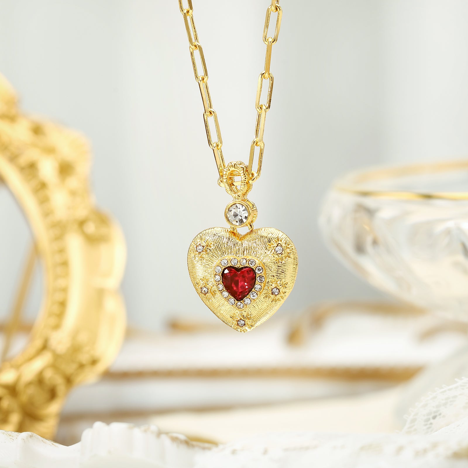 Ruby Mini Diamond Heart Necklace