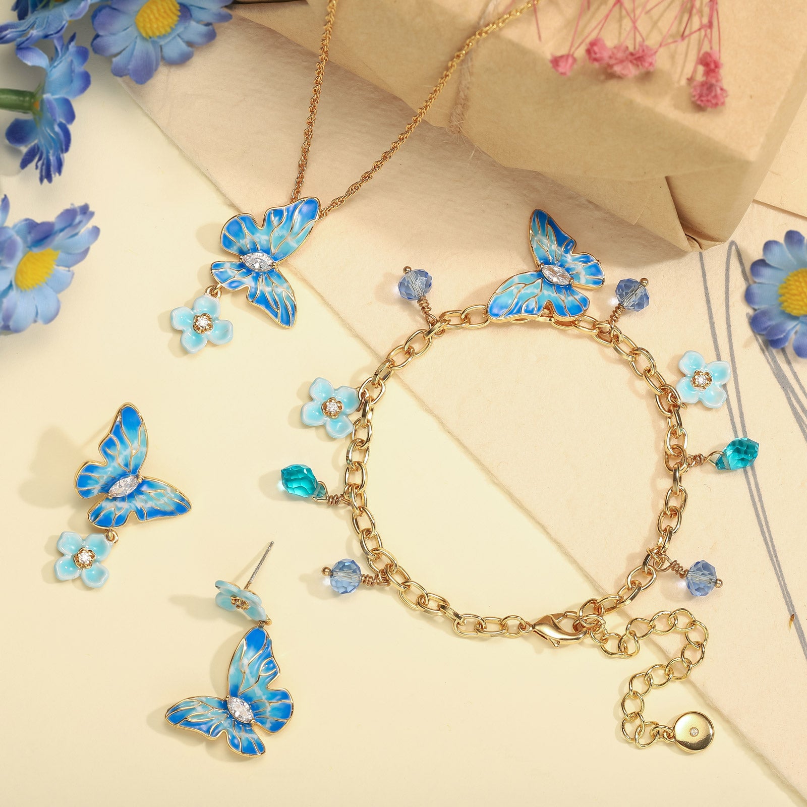 Blue Morpho Butterfly Bracelet Jewelry Set