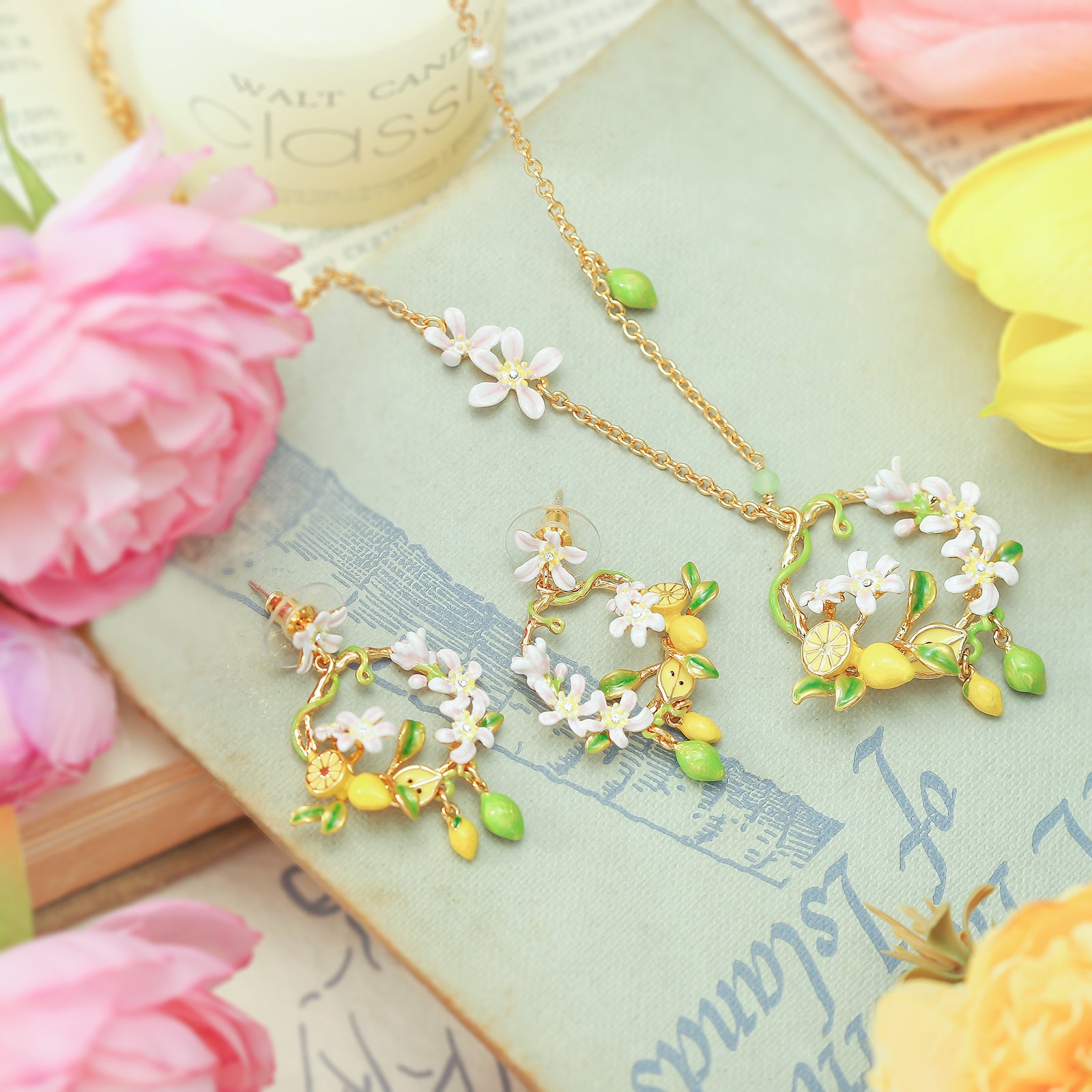Lemon Garland Necklace and Earrings
