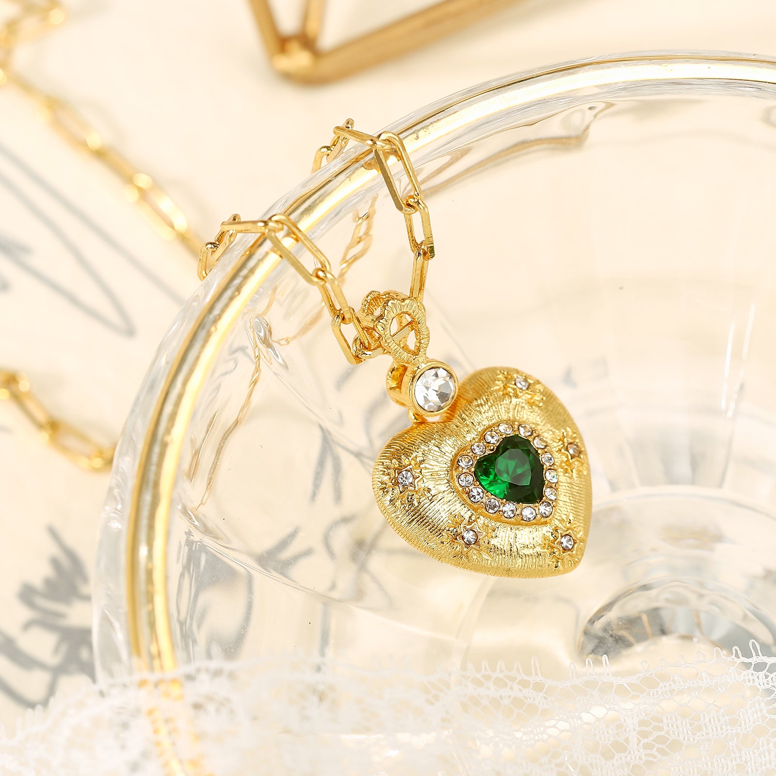 The Emmet Beaded Heart Charm Necklace-Green main image 1