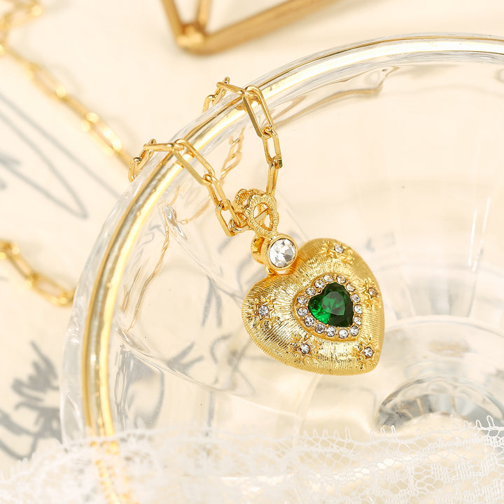 Emerald Mini Diamond Heart Pendant Necklace