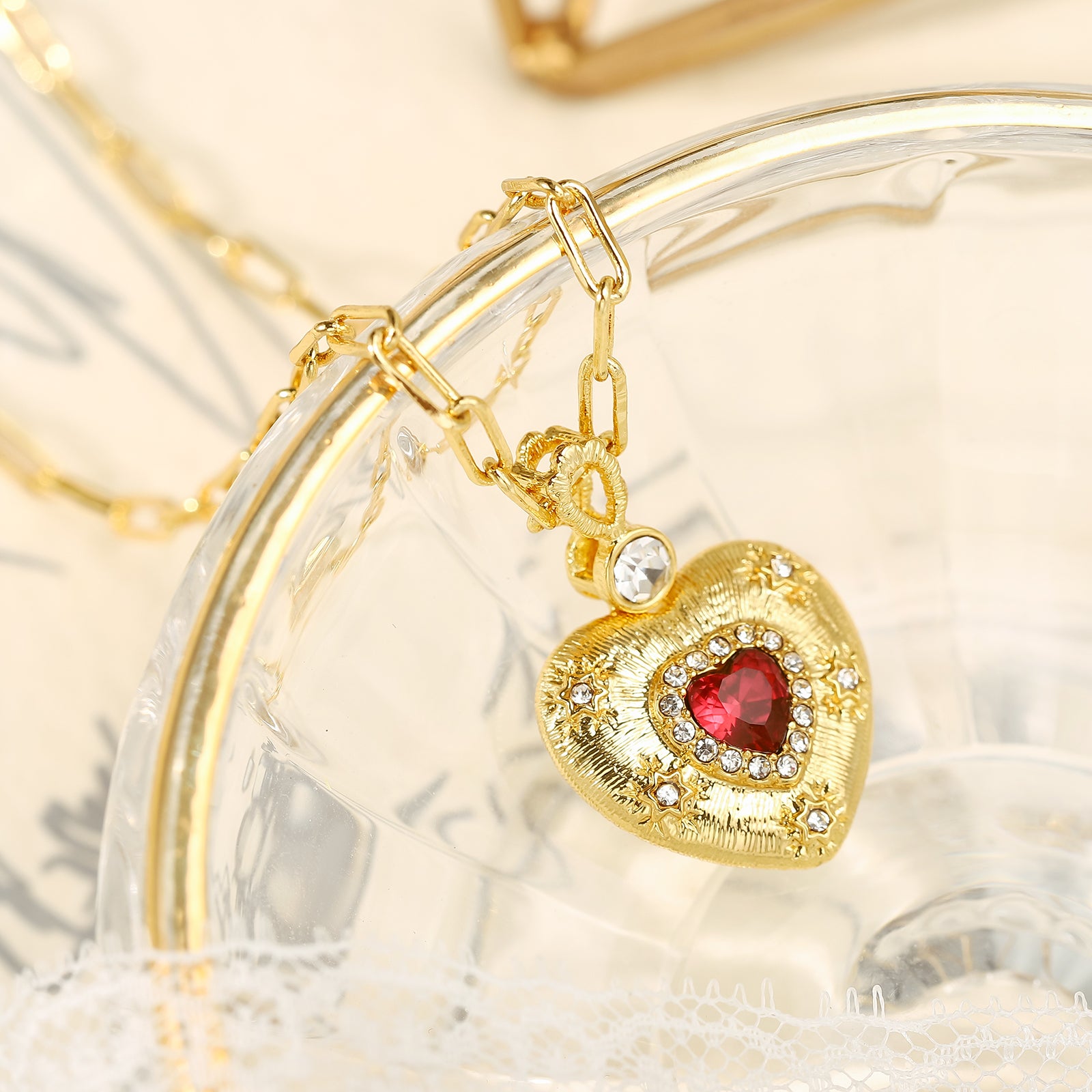 Ruby Mini Gold Heart Necklace