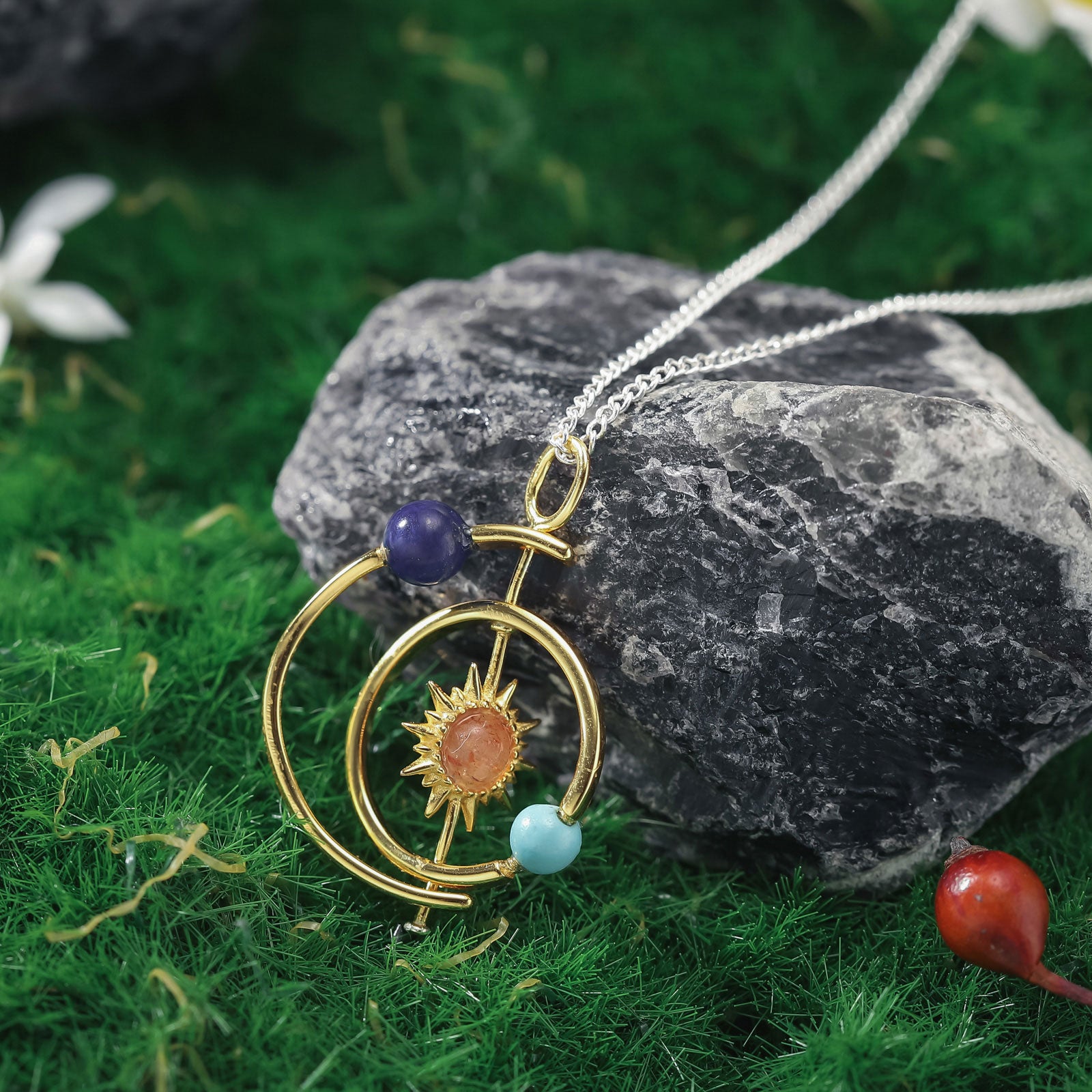 Gold Solar System Necklace