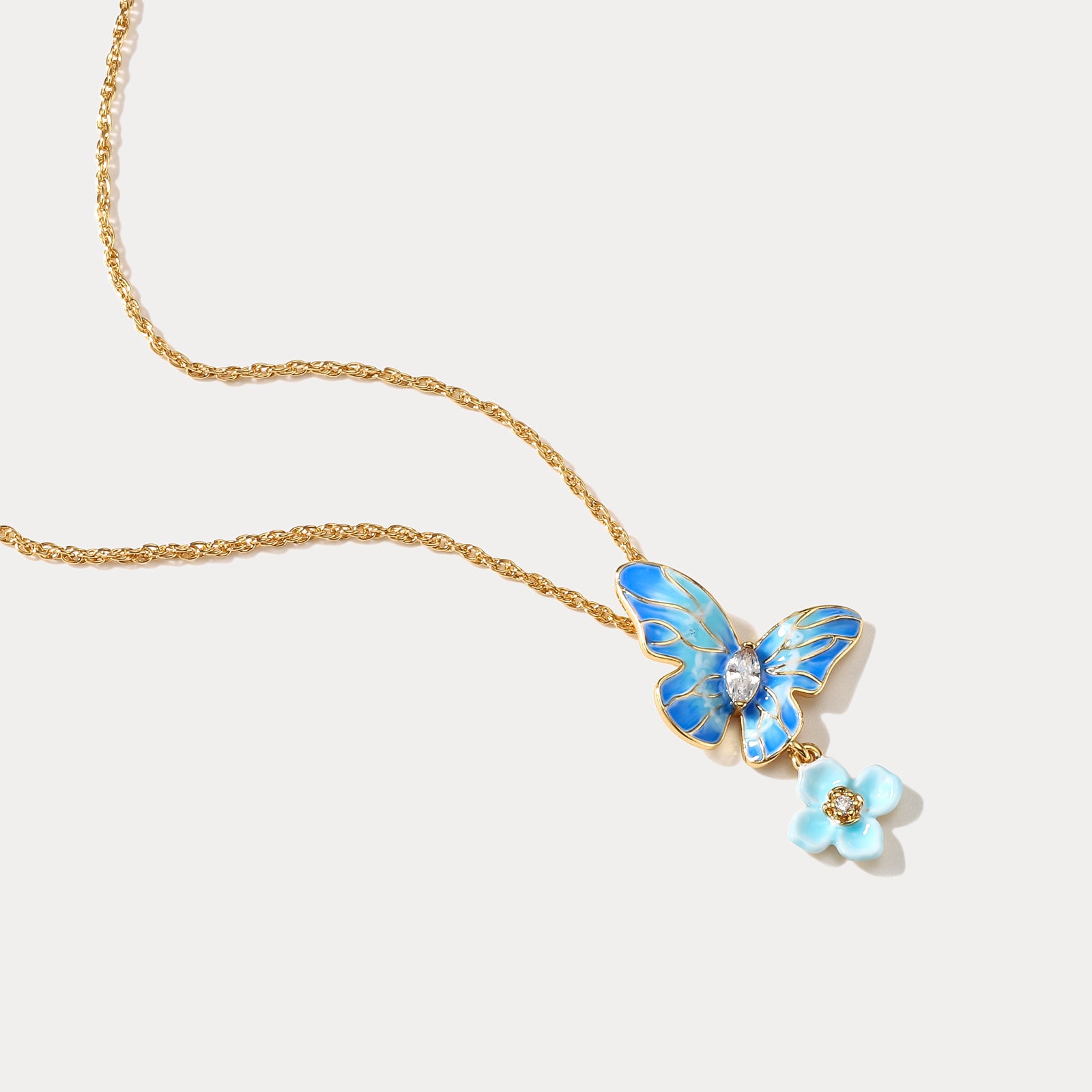 Blue Morpho Butterfly Enamel Necklace Birthday Jewelry Gift for Woman