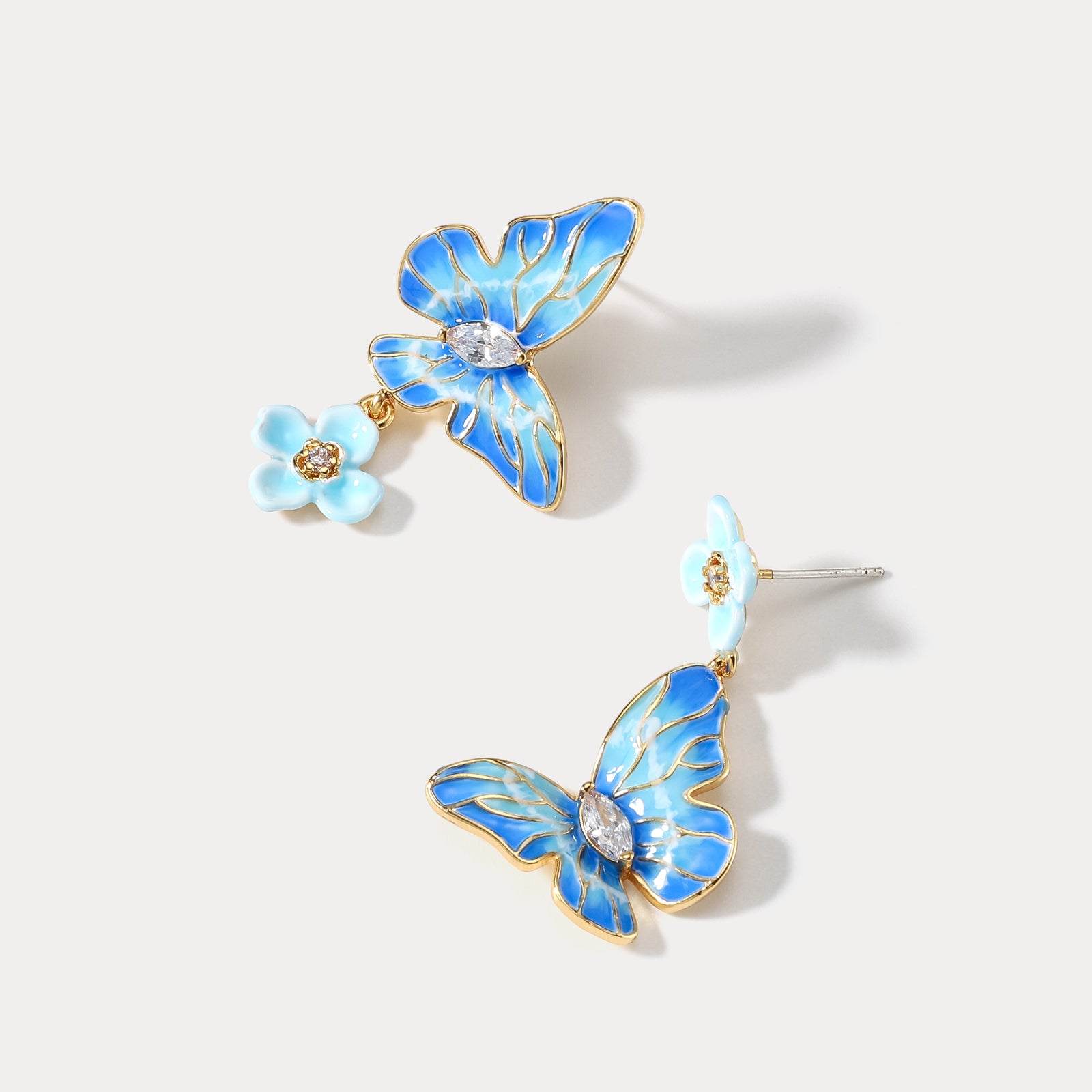 Blue Morpho Butterfly Enamel Earrings Birthday Jewelry Gift for Woman