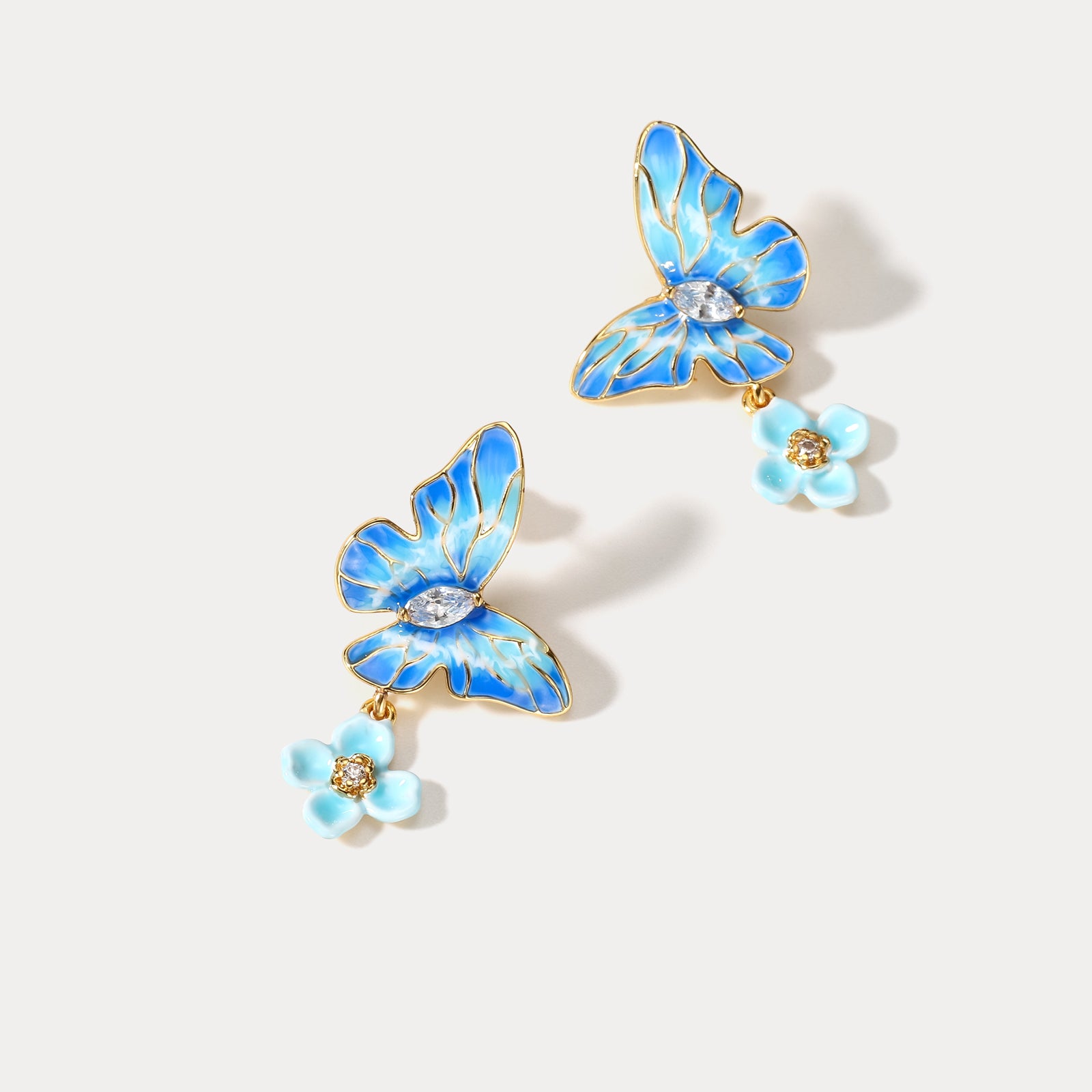 Blue Morpho Butterfly Enamel Earrings Birthday Jewelry Gift for Women