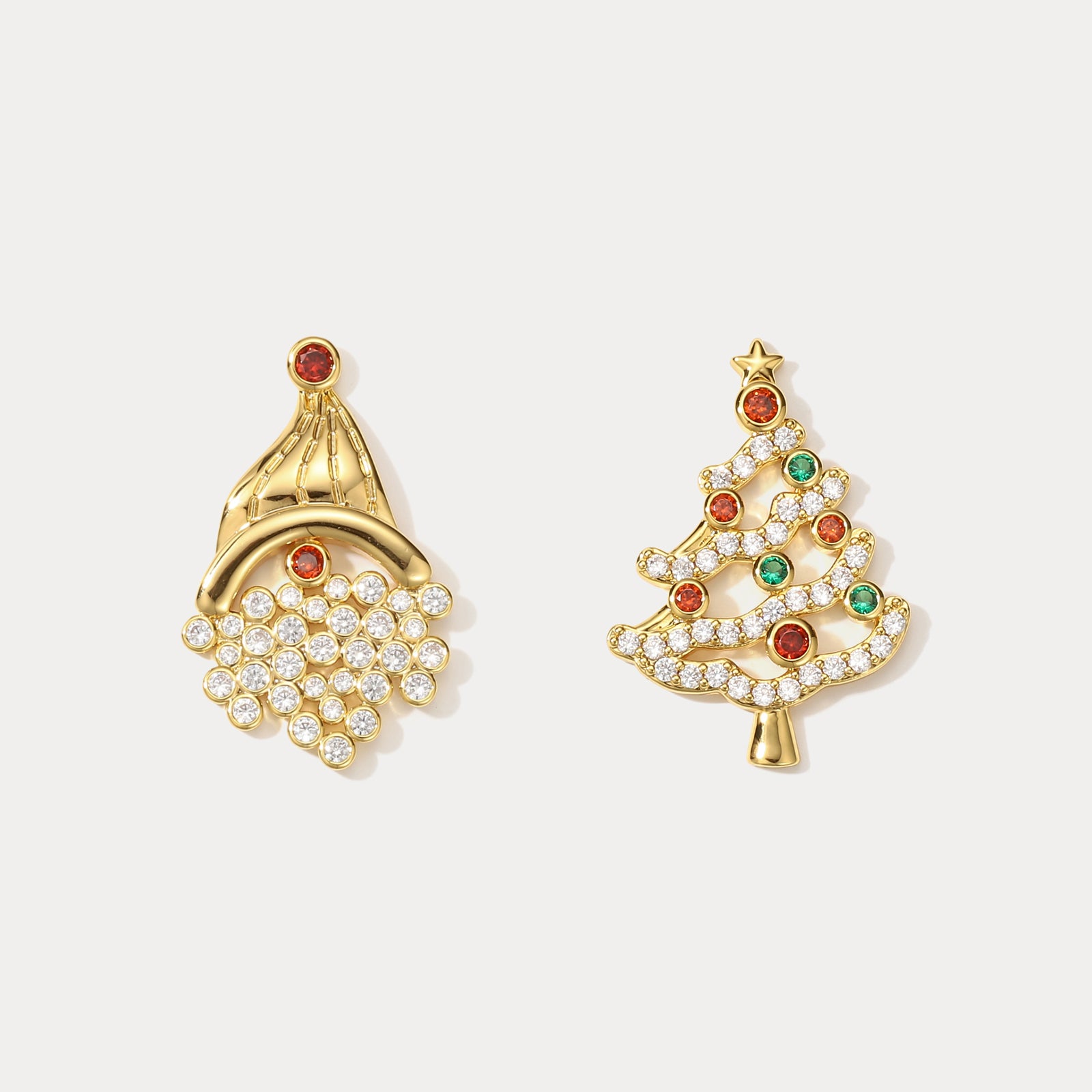 Christmas Tree & Santa Hat Gold Earrings