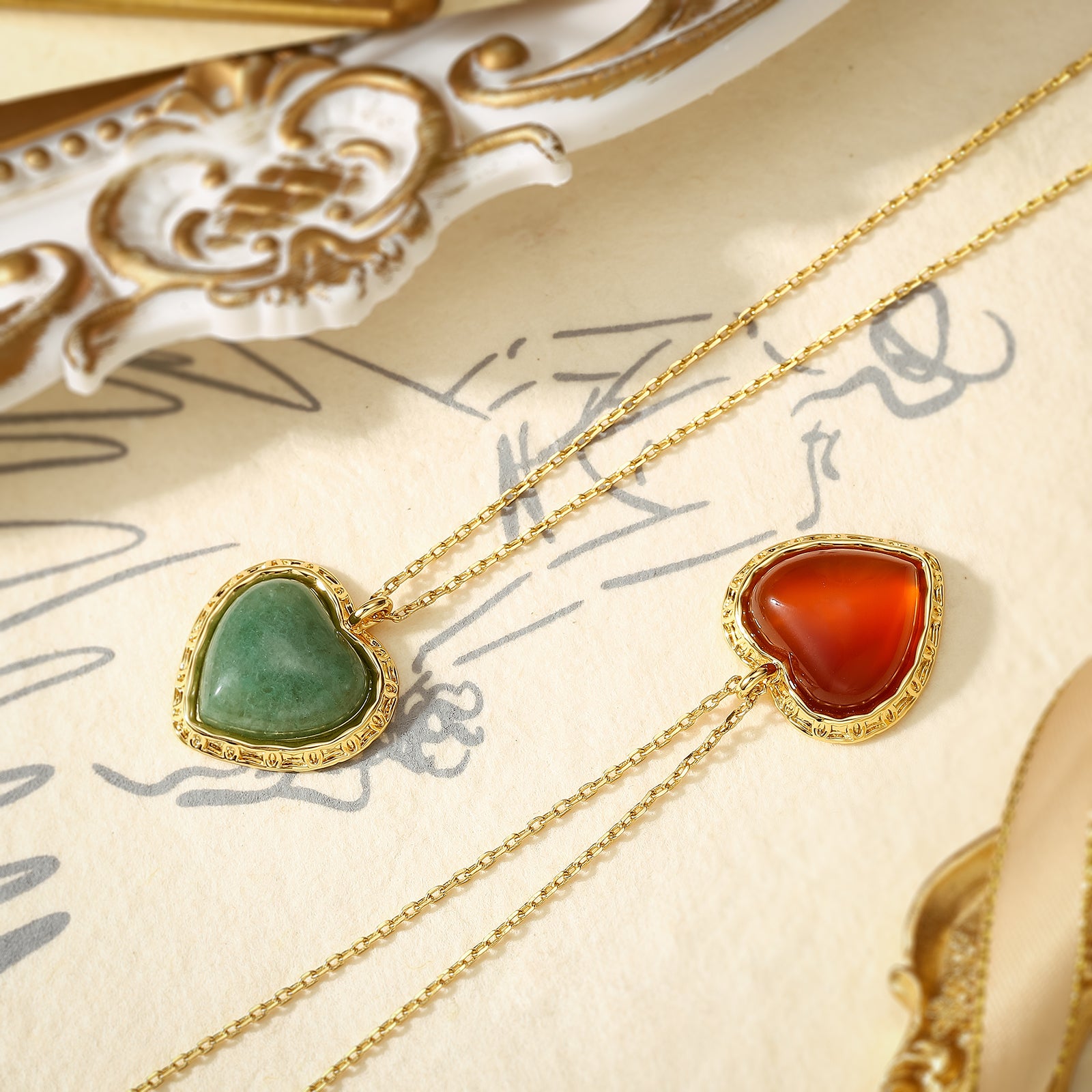 Emerald Heart Necklace Set