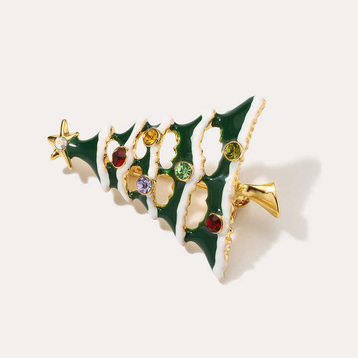 Sparkly Christmas Tree Gold Brooch