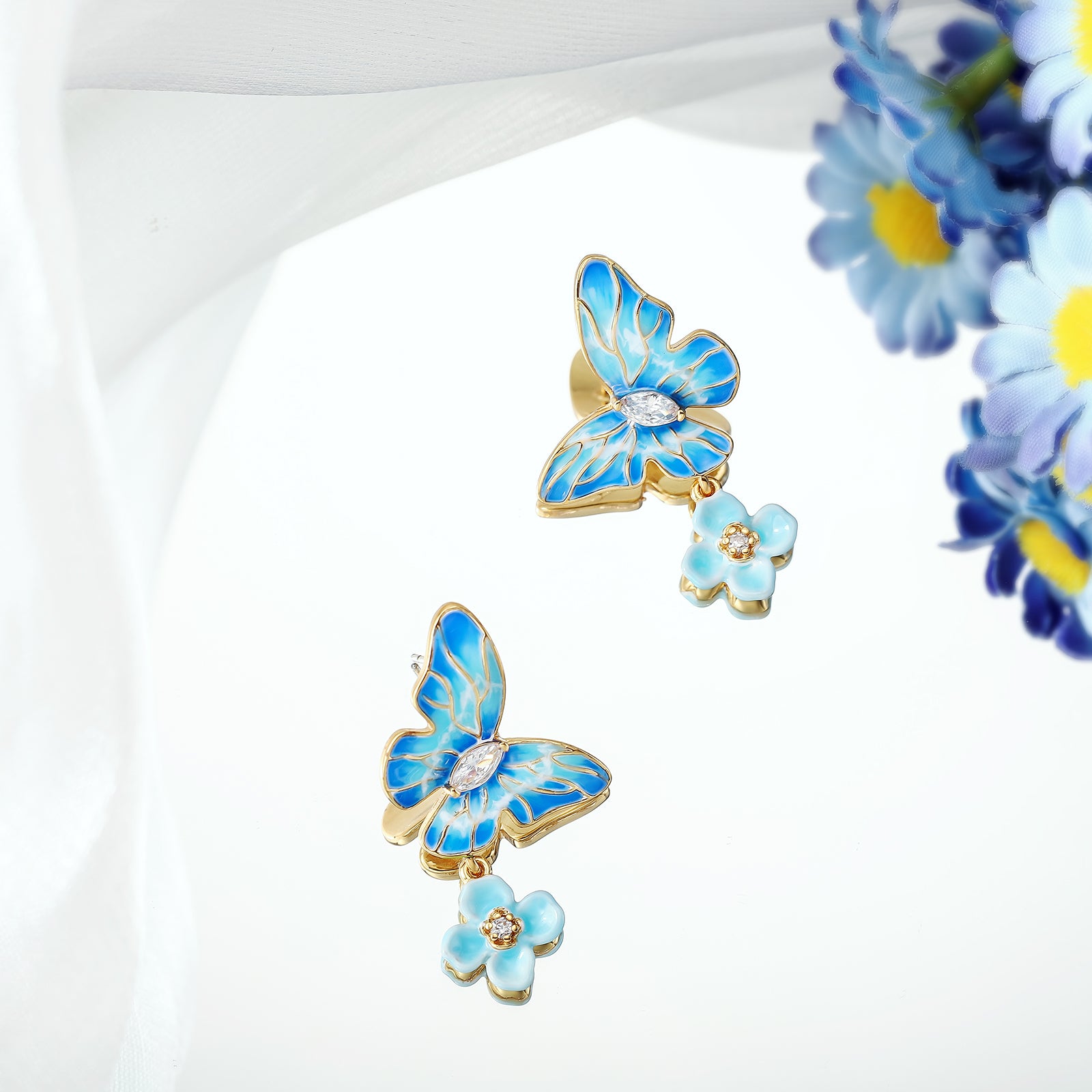 Blue Morpho Butterfly Enamel Earrings Nature Jewelry