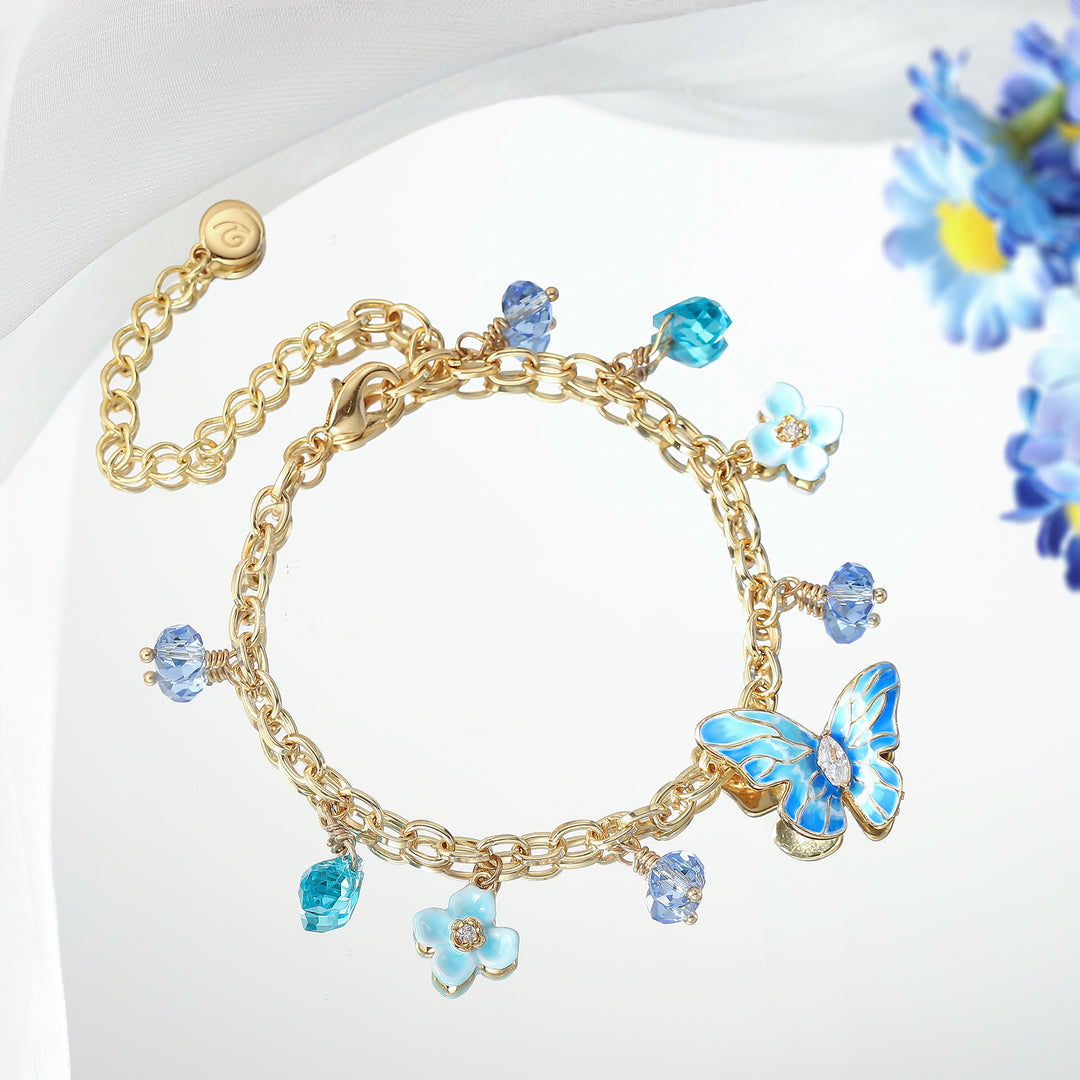 Blue Morpho Butterfly Enamel Bracelet Birthday Jewelry Gift for Woman