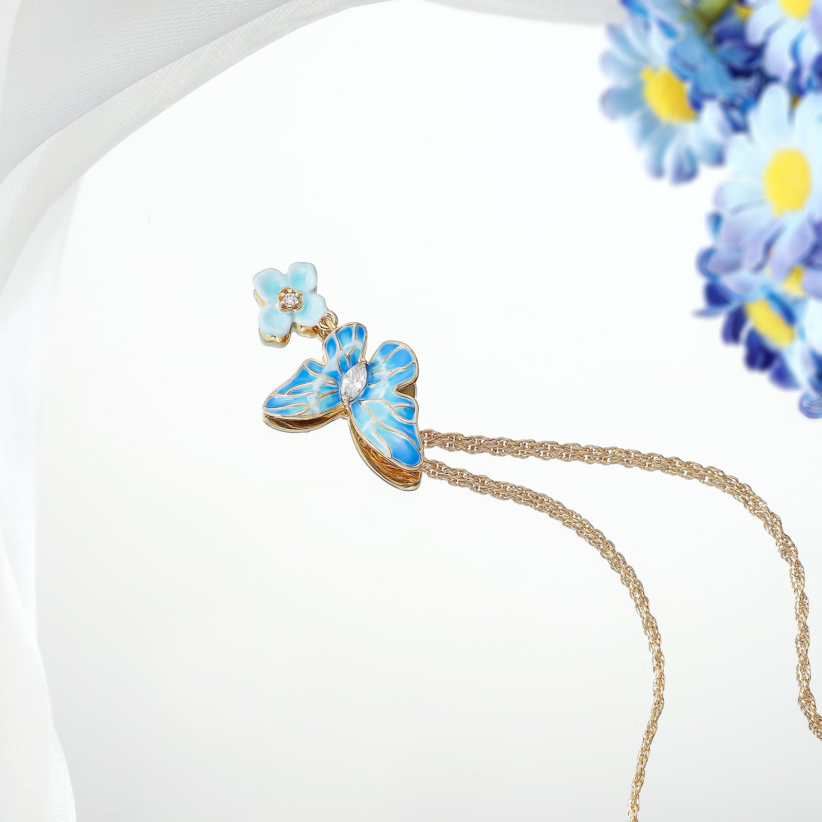 Blue Morpho Butterfly Enamel Necklace Gift for Girl