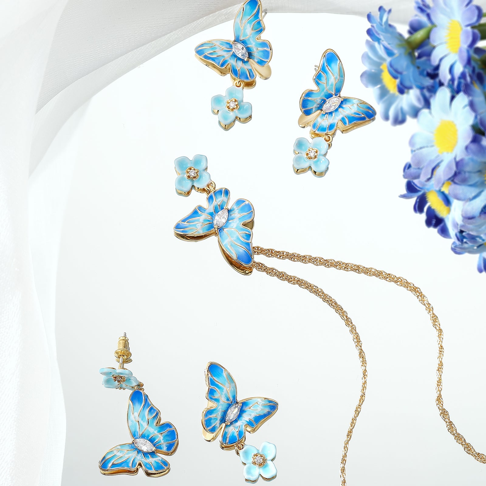 Blue Morpho Butterfly Earrings Jewelry Set Gift for Friend