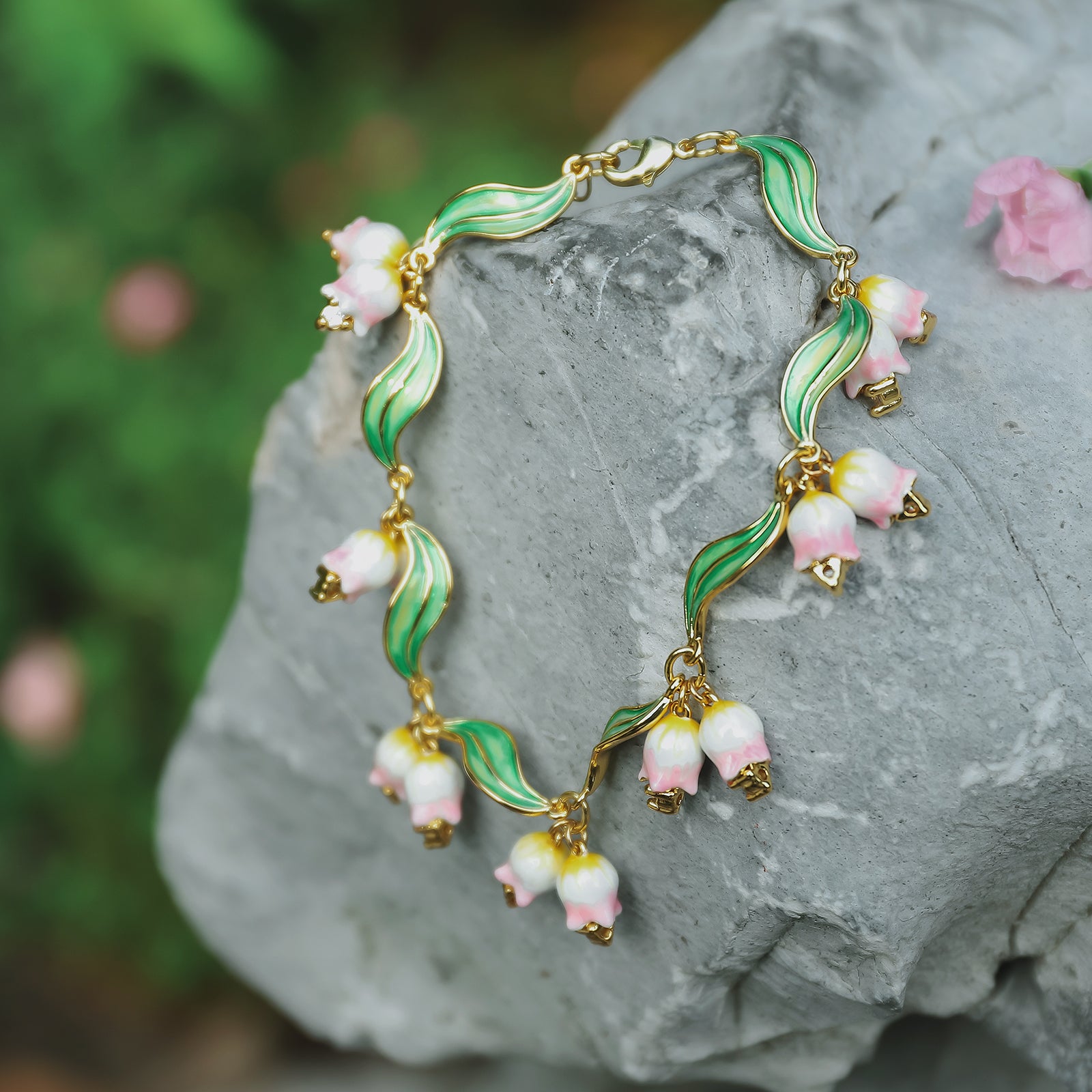Lily Of The Valley Enamel Gold Bracelet