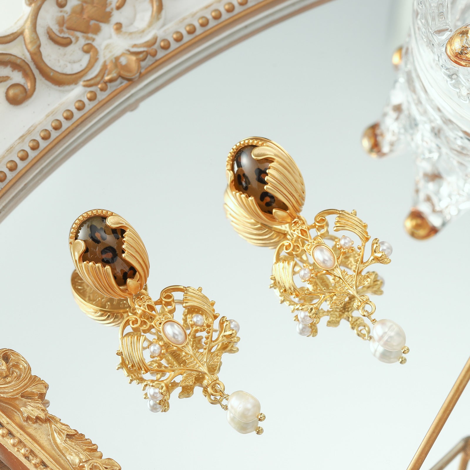 Baroque Chandelier Pearl Gold Earrings