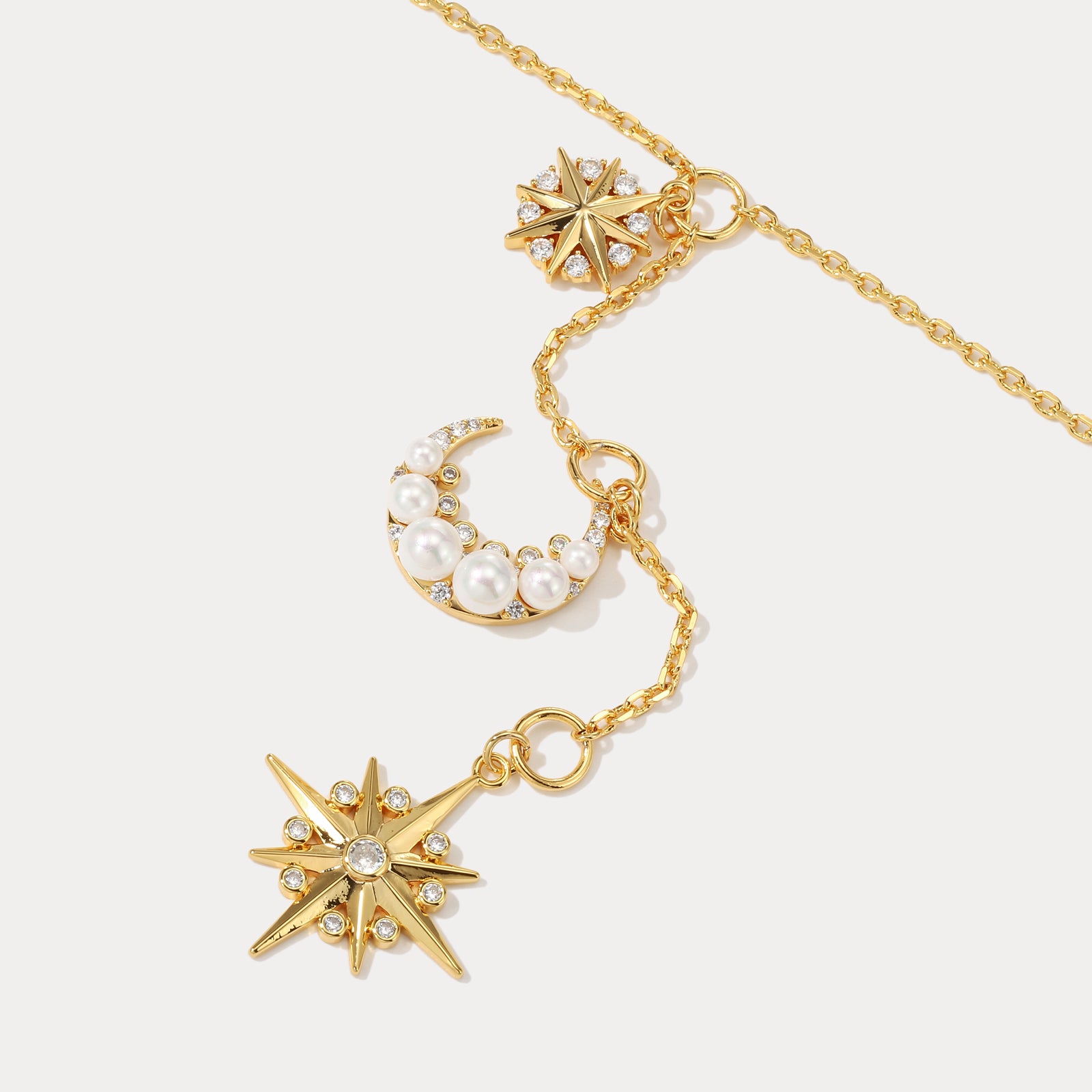 Pearl Moon Star Diamond Necklace
