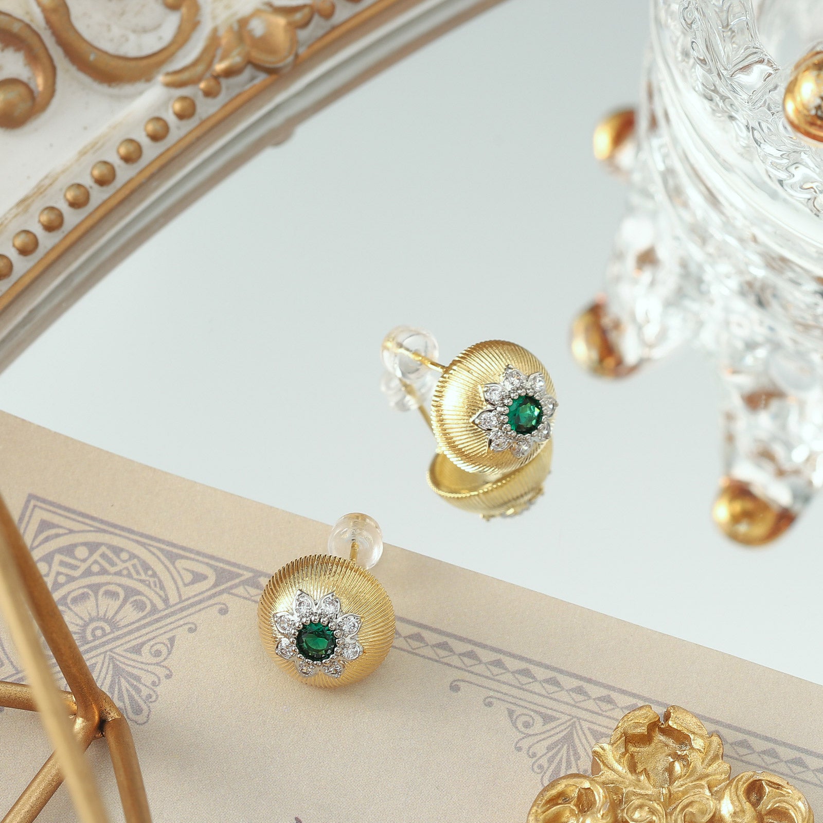 Emerald Flower Diamond Earrings