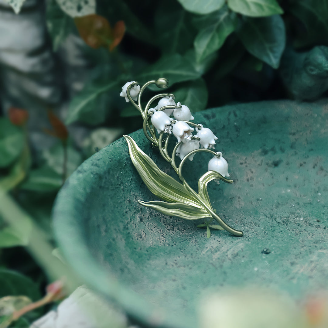 lily flower brooch Lily Of The Valley Brooch For Women| Freshwater Pearl Flower Brooch | Enamel Brooch | Wedding Party Jewelry | Gift Ideas For Girls