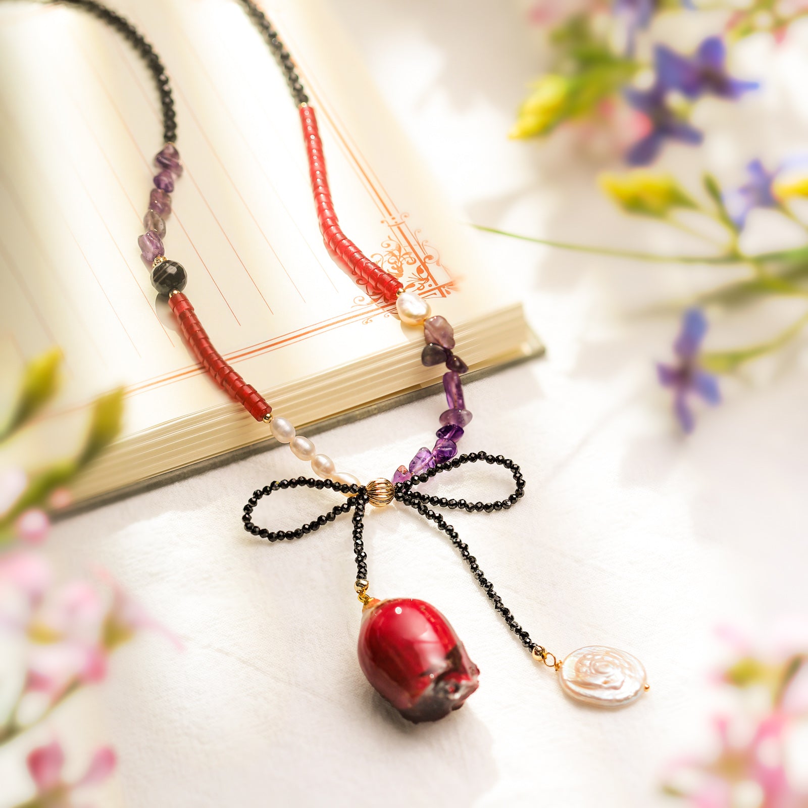 Dried Flower Beaded Necklace