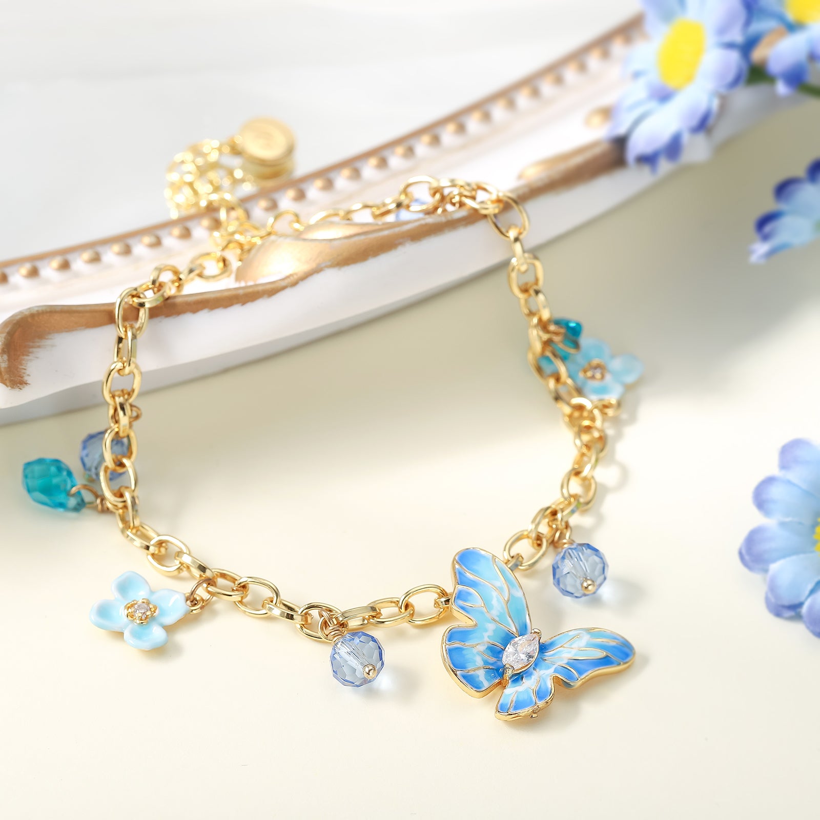 Blue Morpho Butterfly Chain Bracelet Gift Set with Gift Wrapping