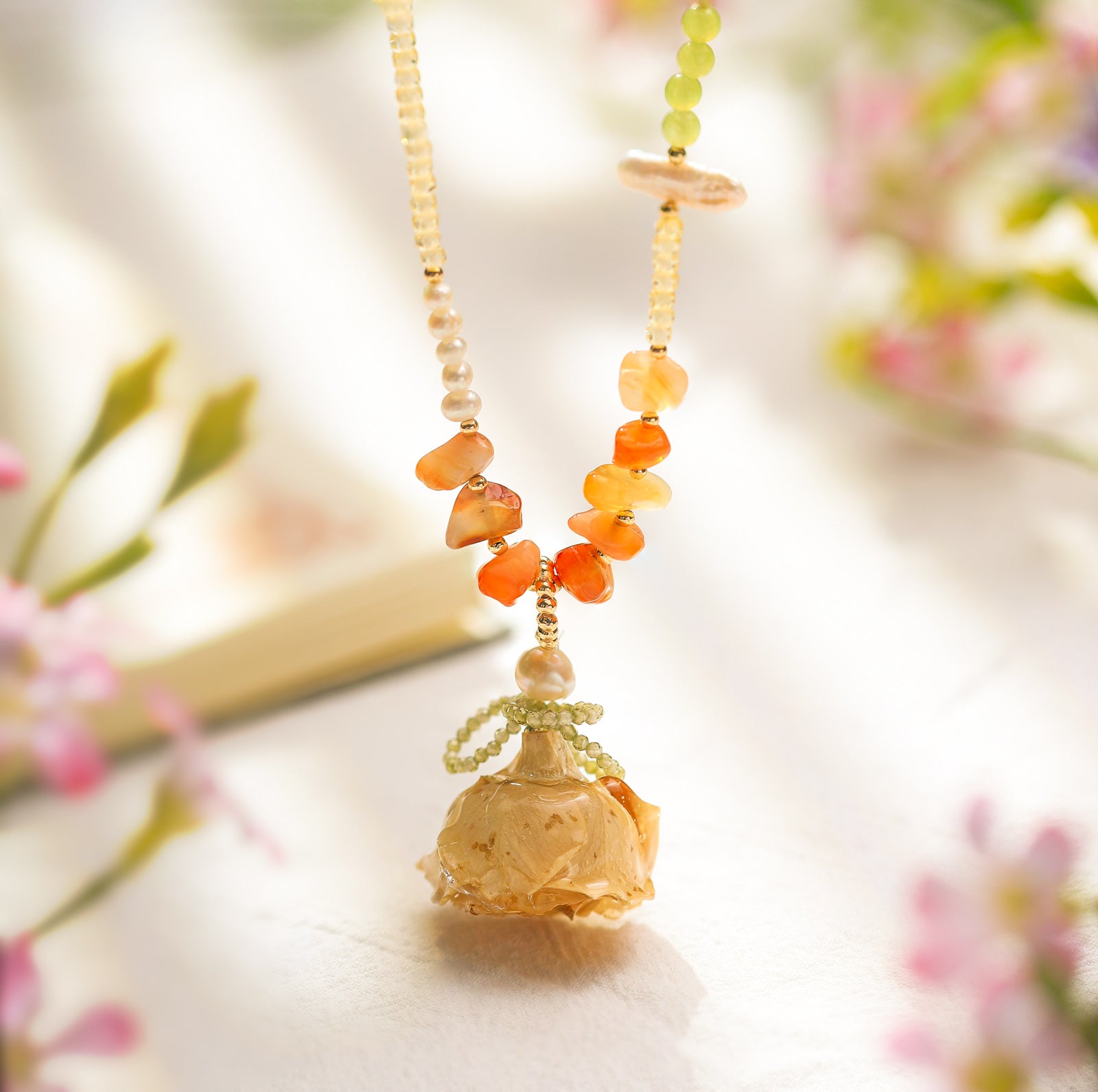 Dried Flower Beaded Necklace