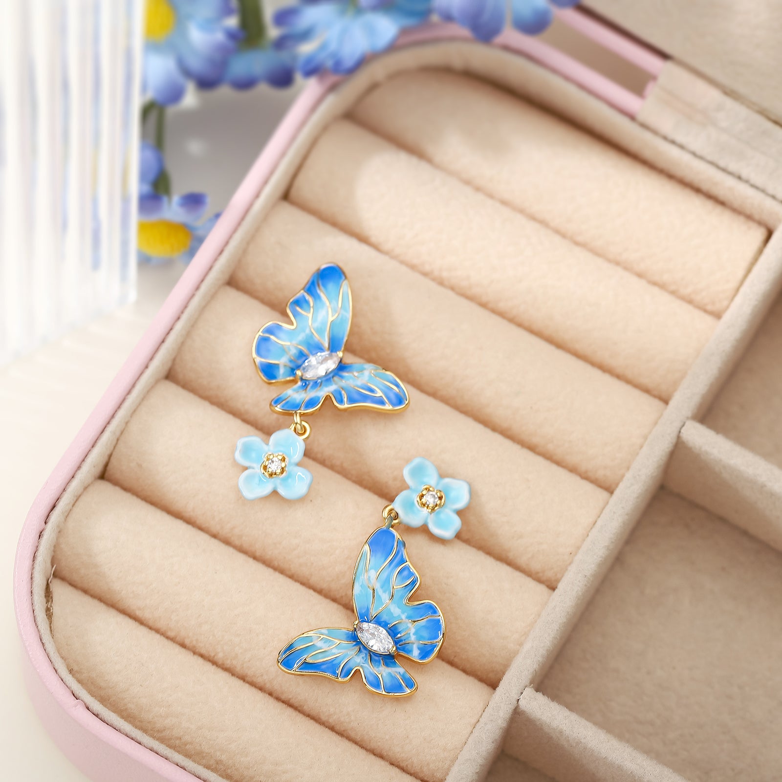 Blue Morpho Butterfly Enamel Earrings Autumn Jewelry