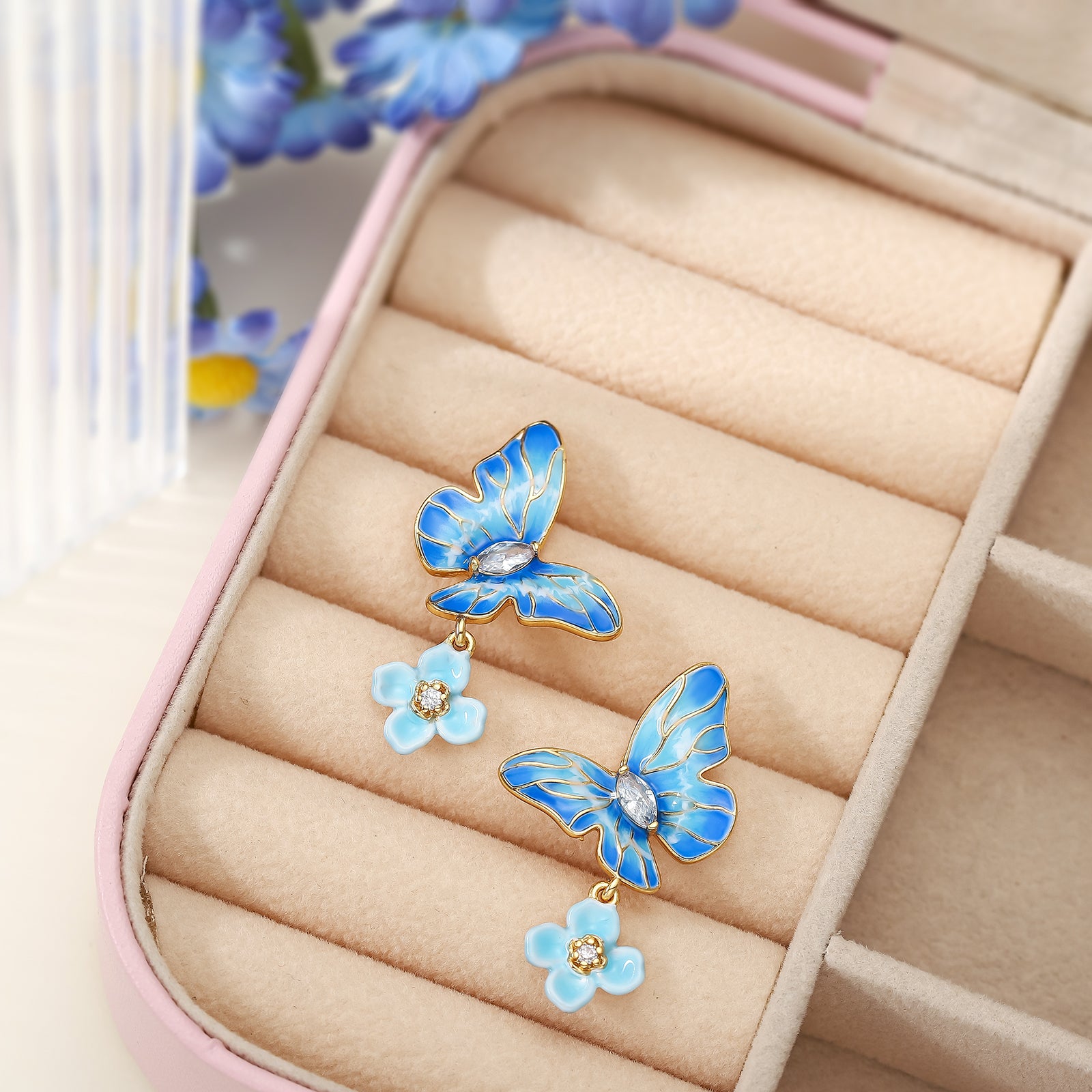 Blue Morpho Butterfly Dangling Earrings