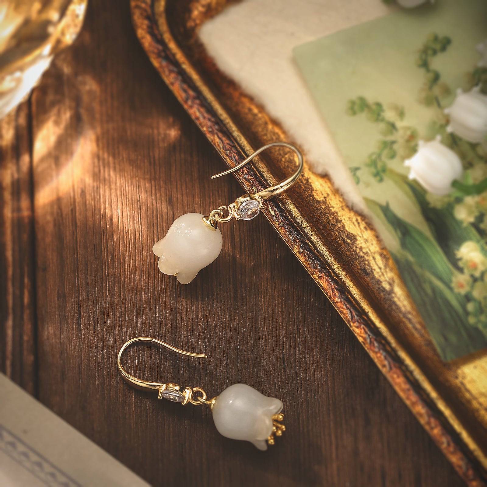 White Jade Lily Of The Valley Earrings