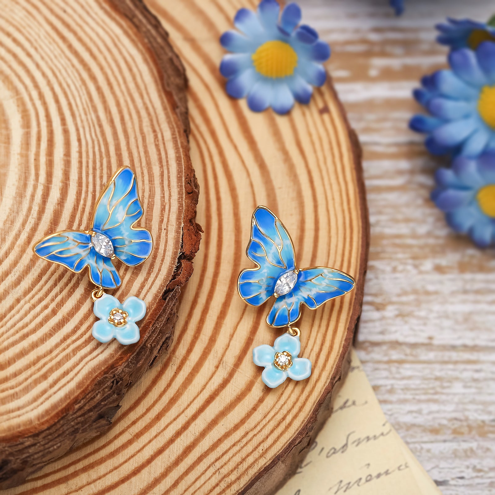 Blue Morpho Butterfly Enamel Earrings Gift for Friend