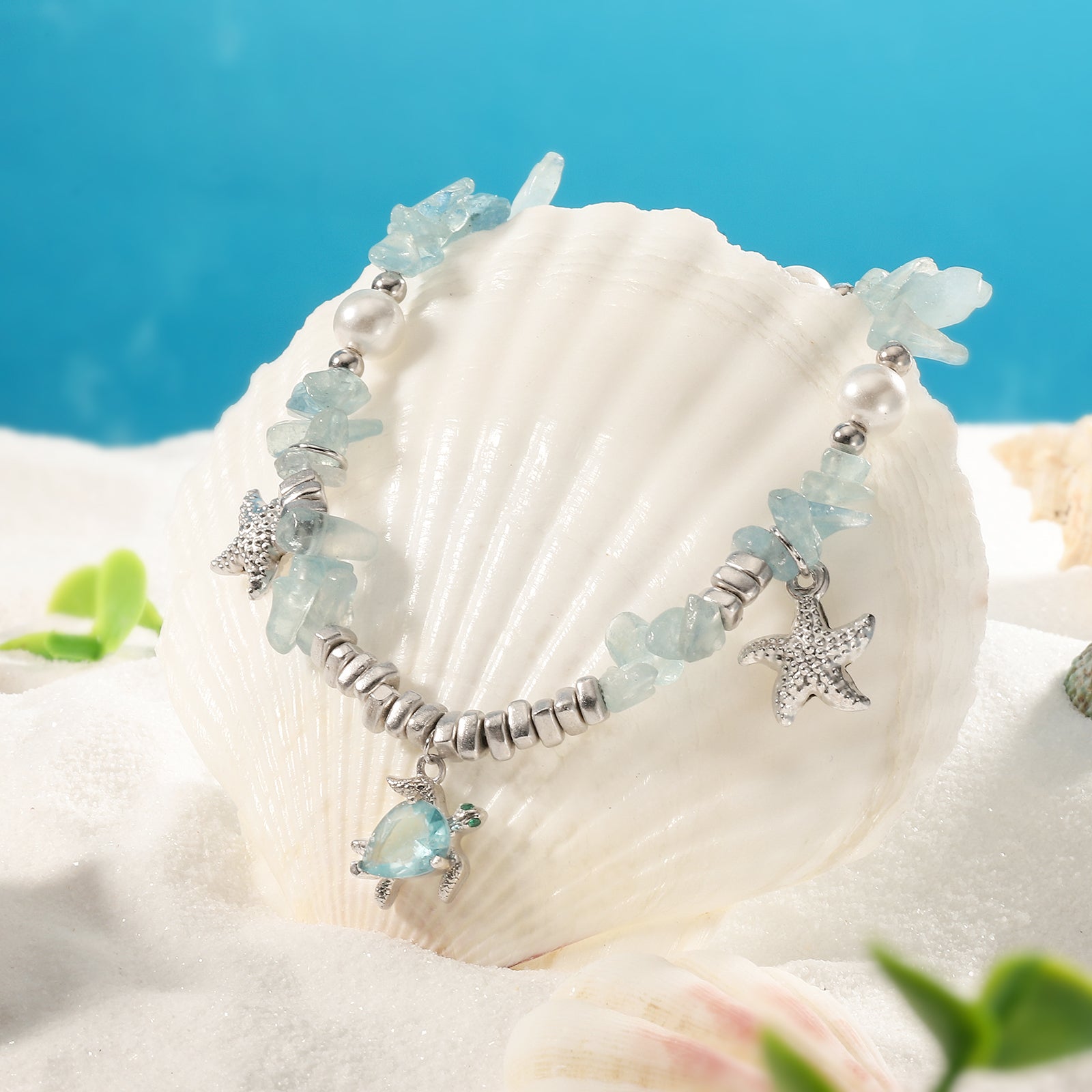 Slivery Turtle Starfish Pearl Fashion Bracelet