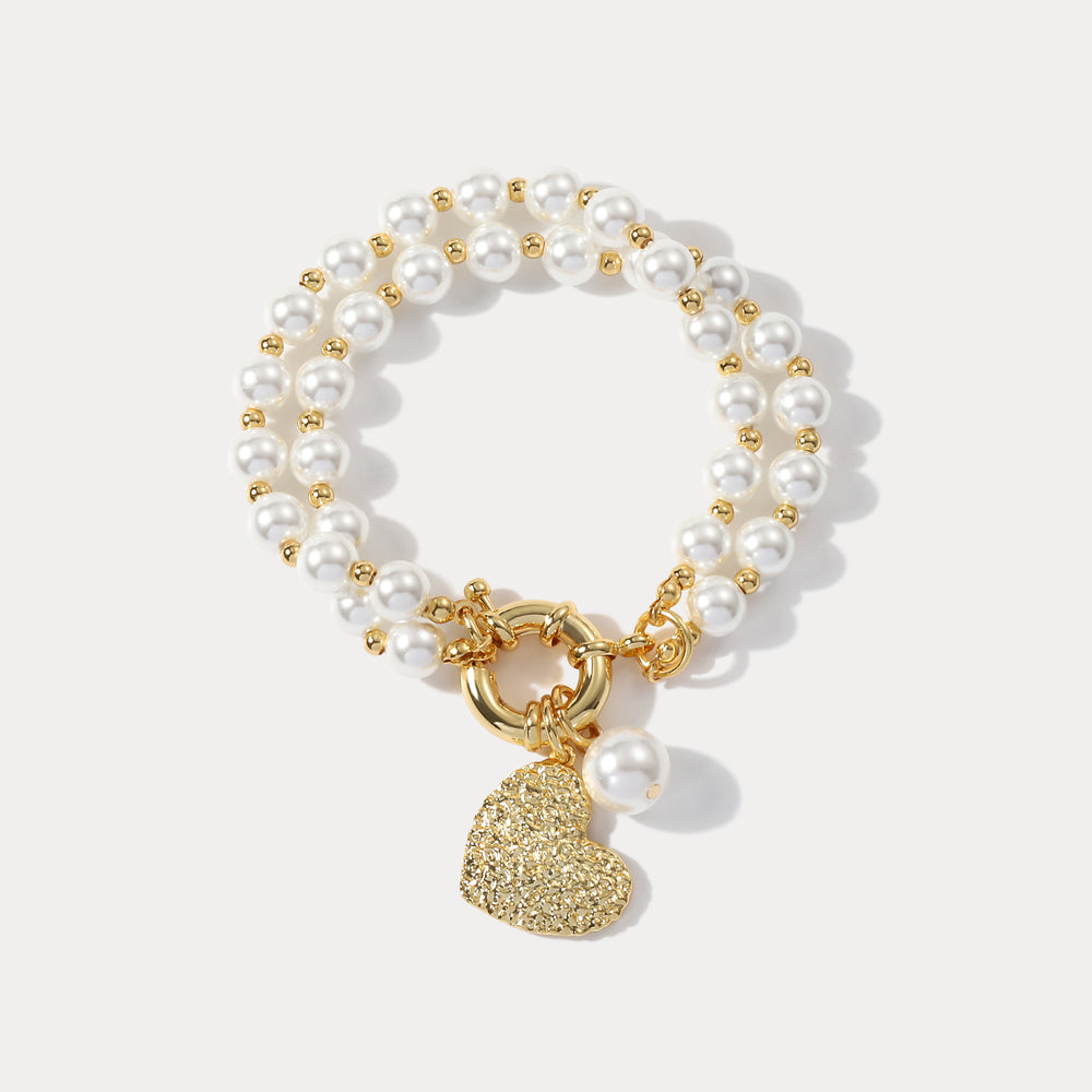 Heart Pearl Layered Bracelet