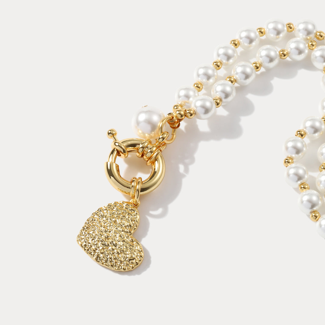 Gold Heart Pearl Bracelet