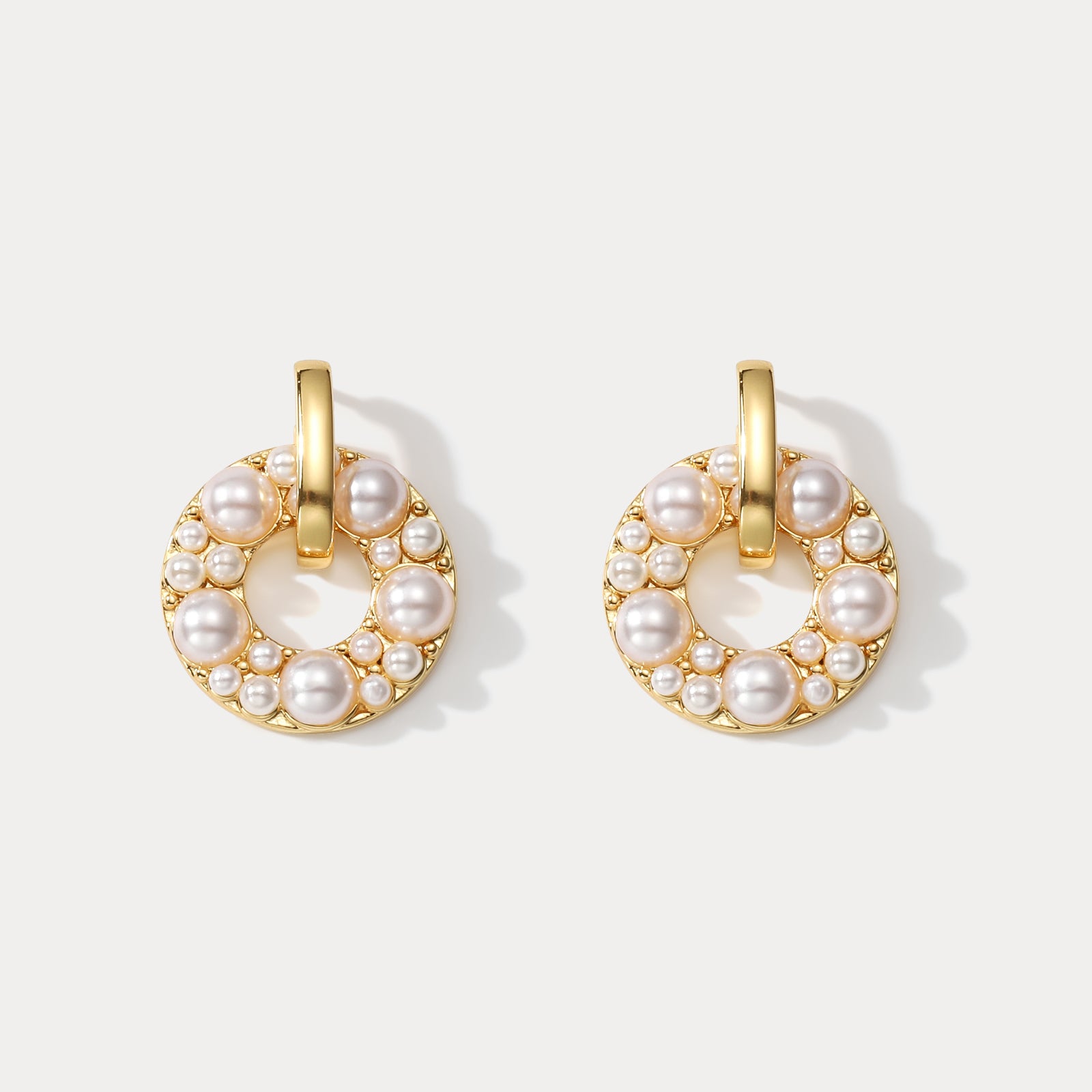  Pearl Gold Hoop Earrings Set