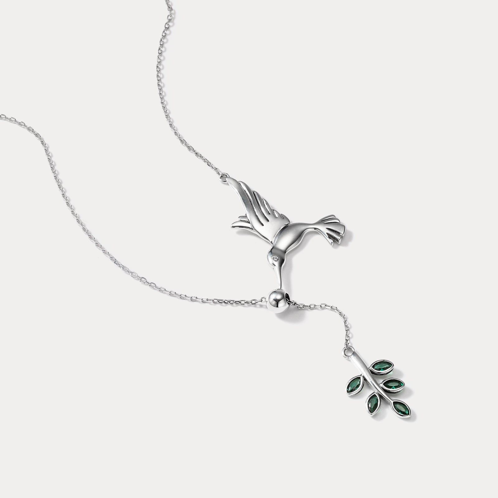 925 Sterling Silver Hummingbird & Olive Branch Necklace