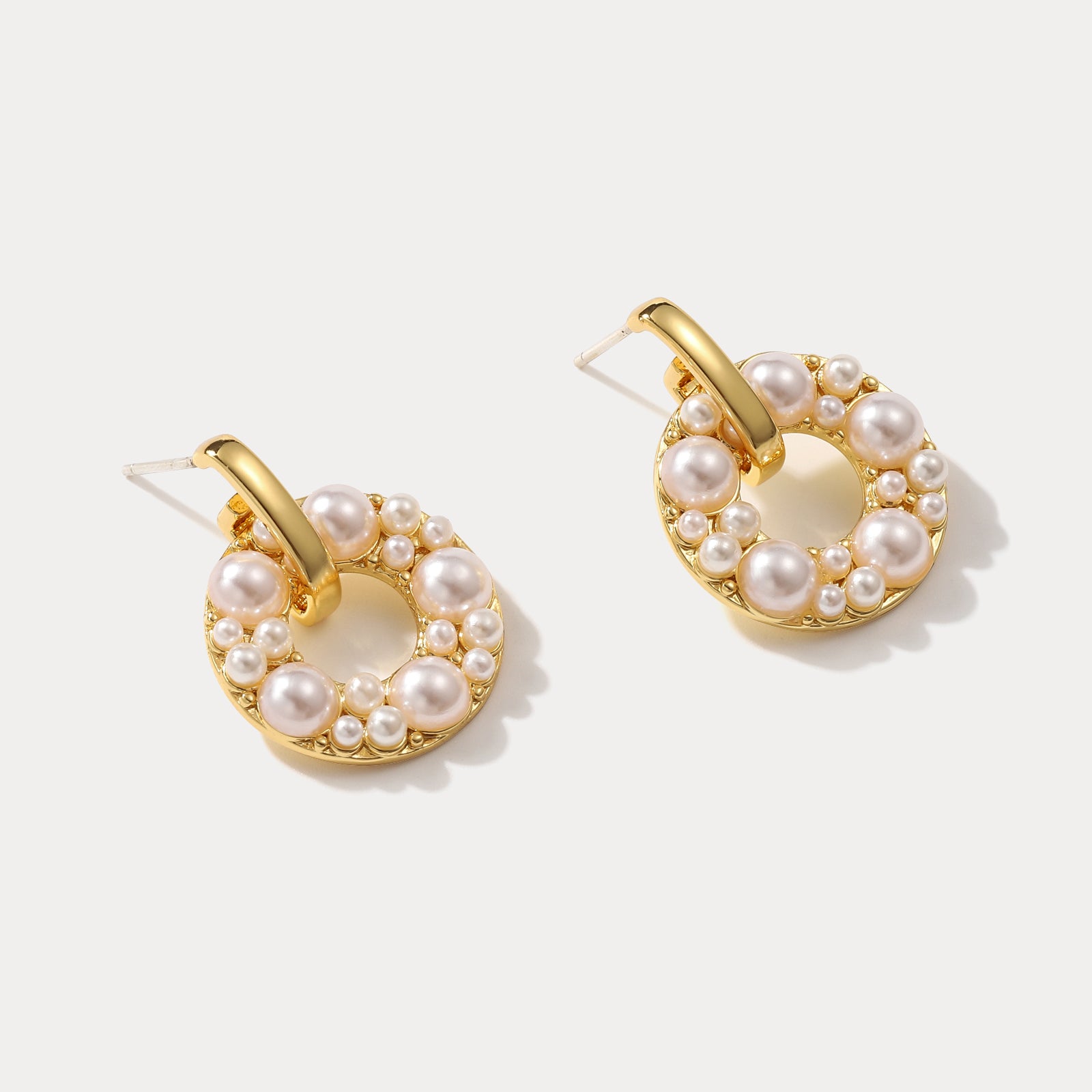 Pearl Circle Brass Earrings Set