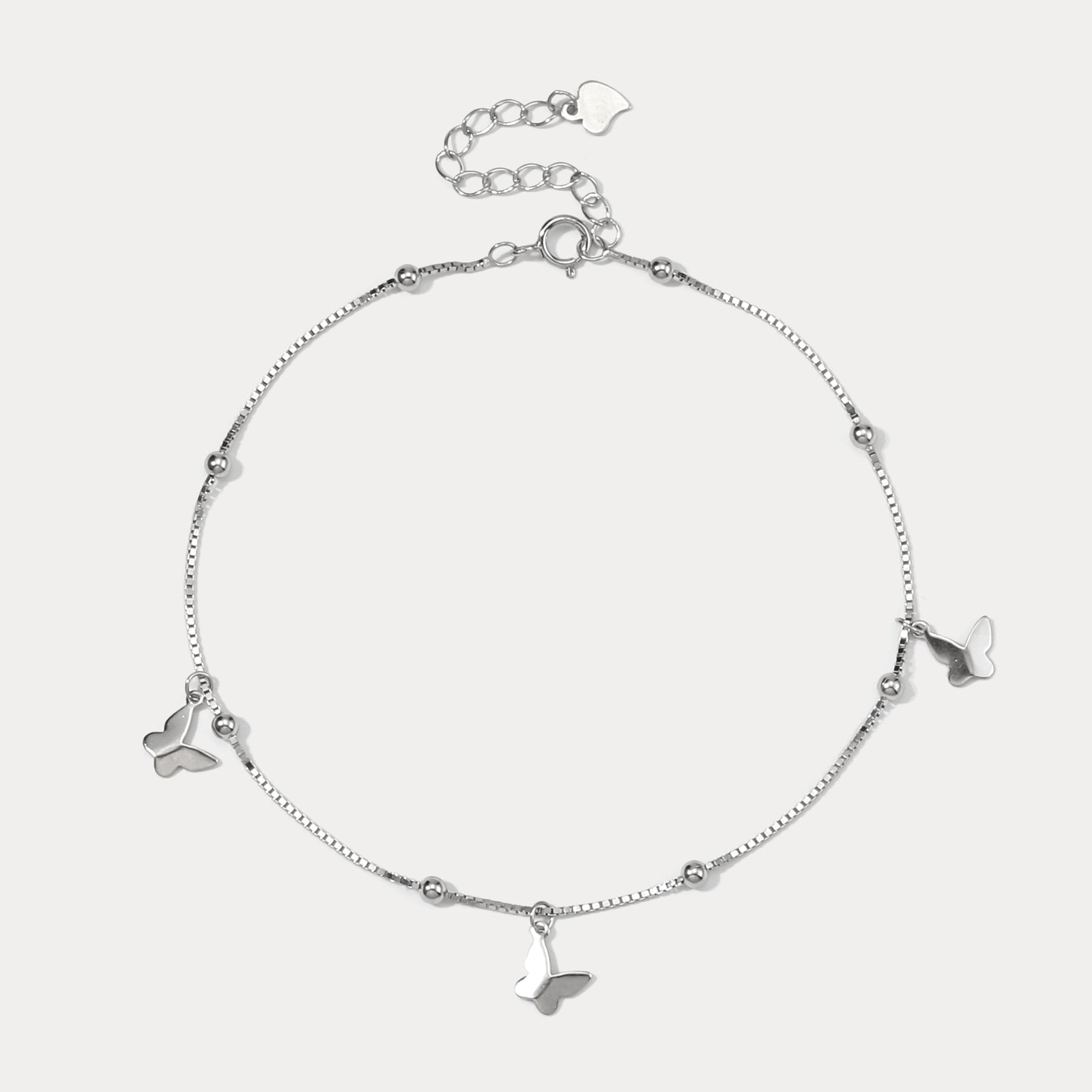 Selenichast Sterling Silver Butterfly Anklet in Box Chain