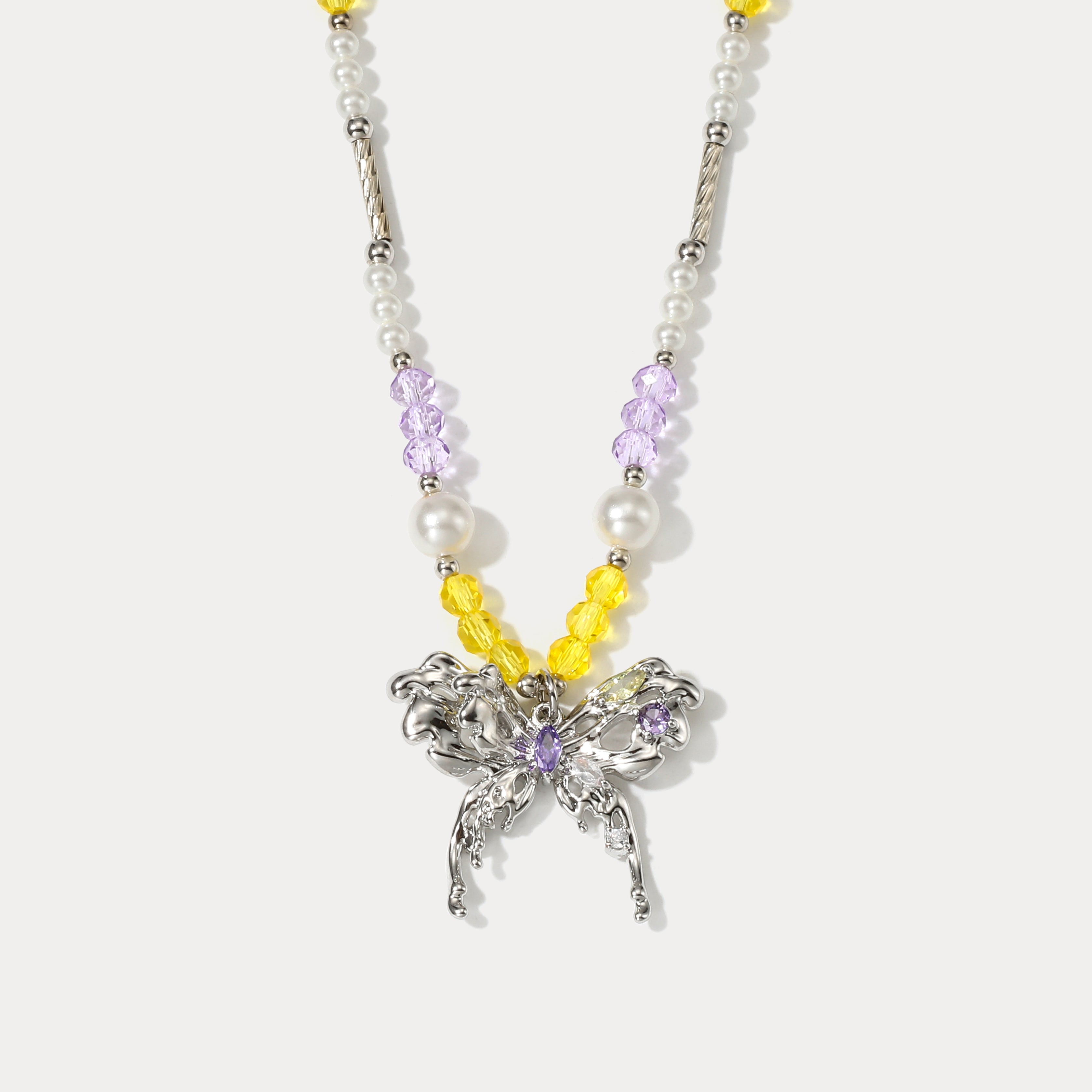 Amethyst Beaded Butterfly Necklace