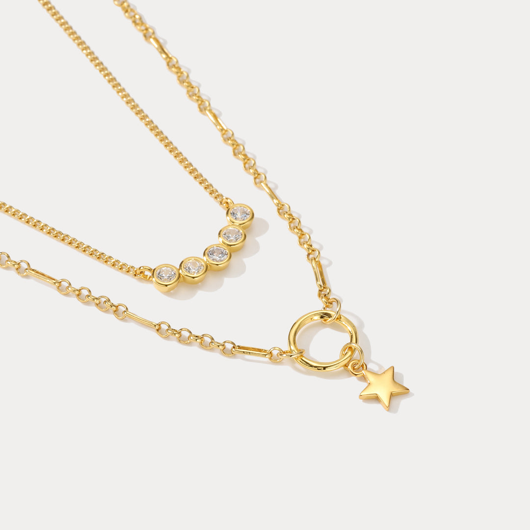 Star Diamond Layered Necklace Birthday Jewelry Gift for Her