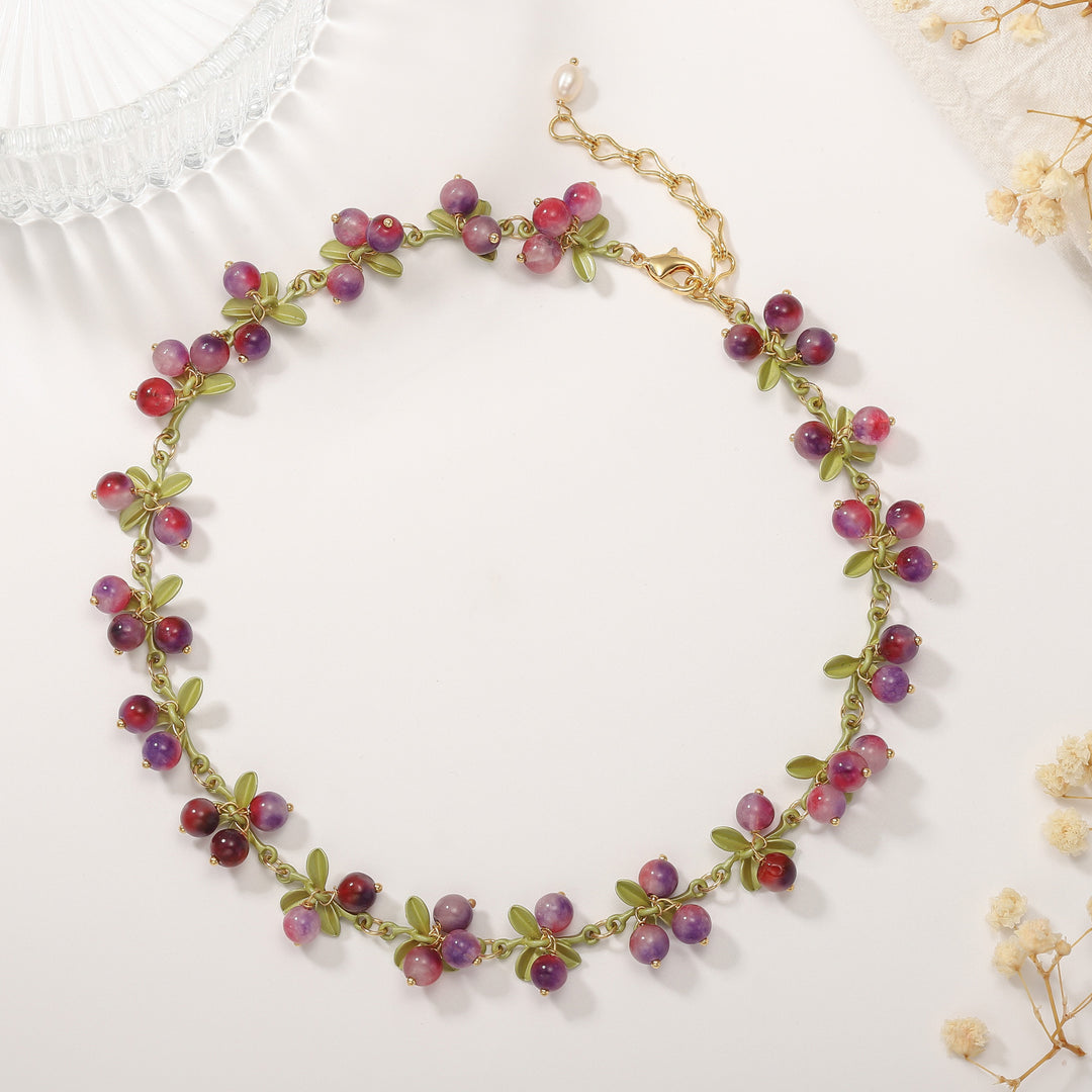 Selenichast Purple Berry Necklace For Women, Nature Stone Beaded
