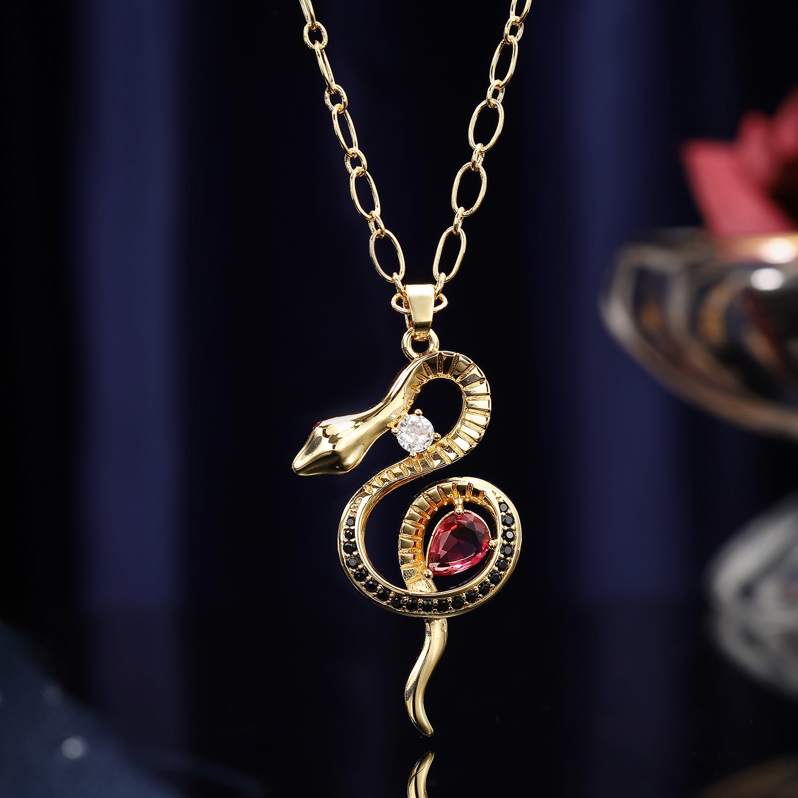 Ruby Snake Pendant Necklace Jewelry