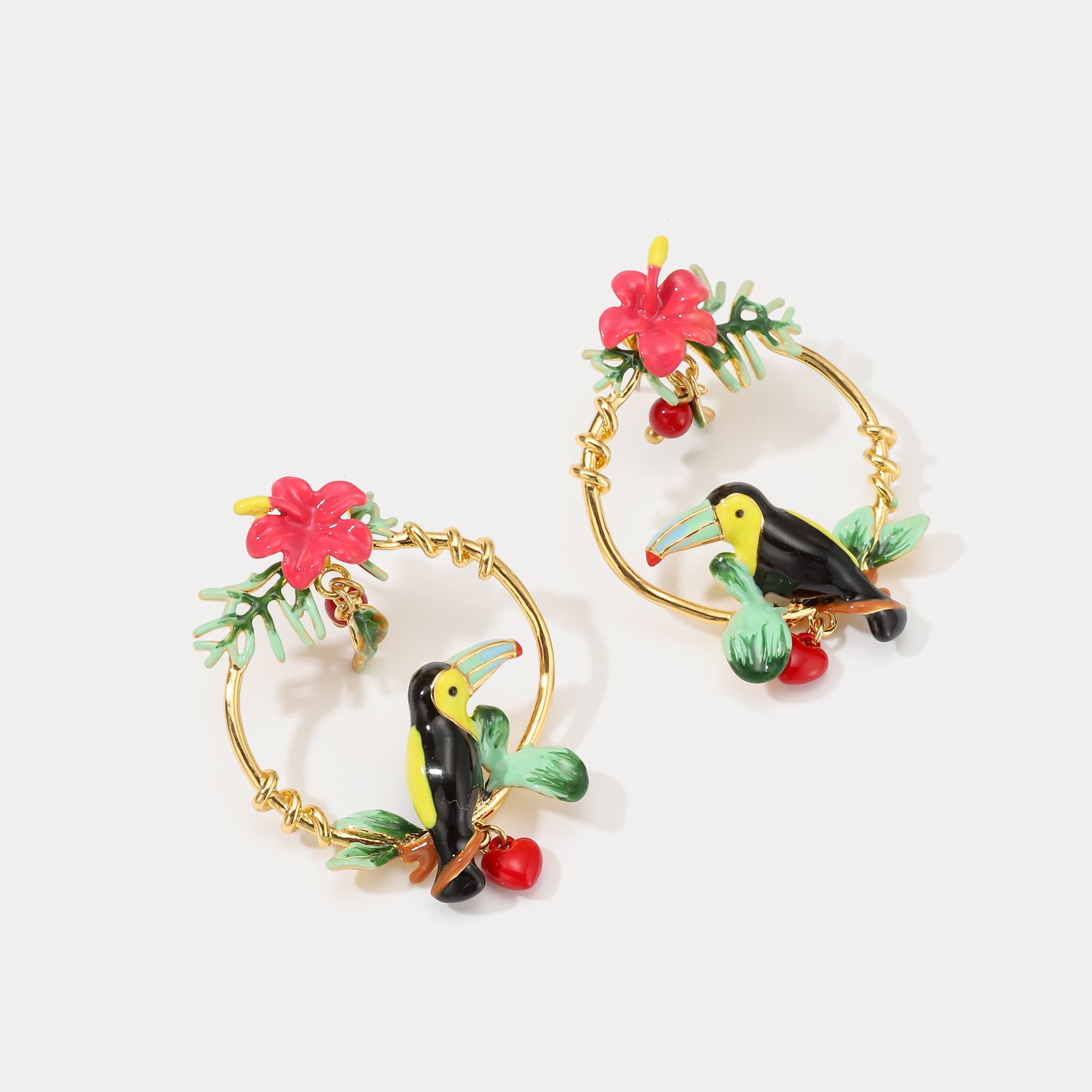 Enamel Rainforest Toucan Earrings
