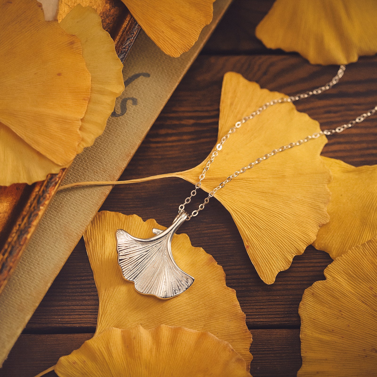Silver Ginkgo Leaf Pendant Necklace