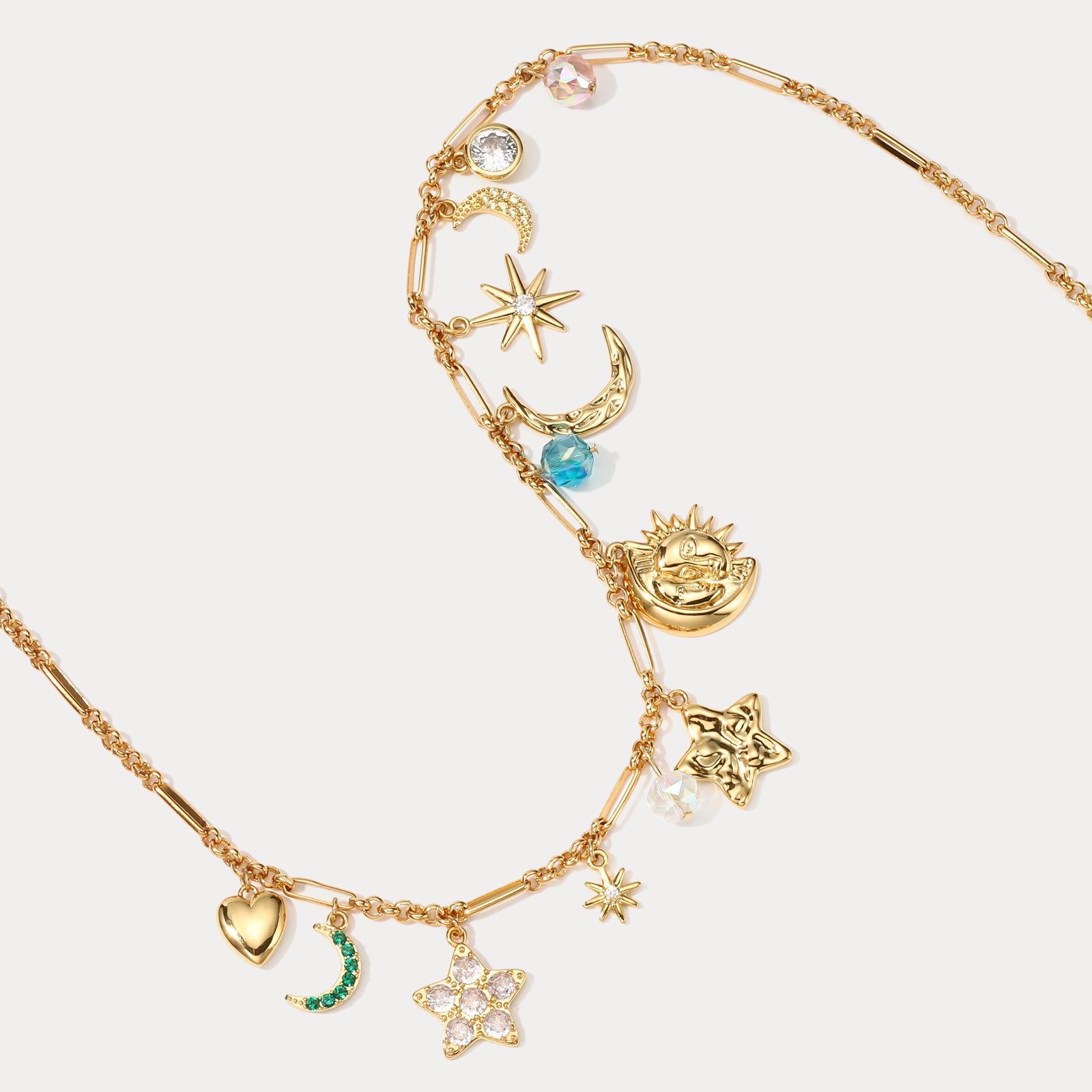 Selenichast Gold Moon And Star Mixed Charm Necklace For