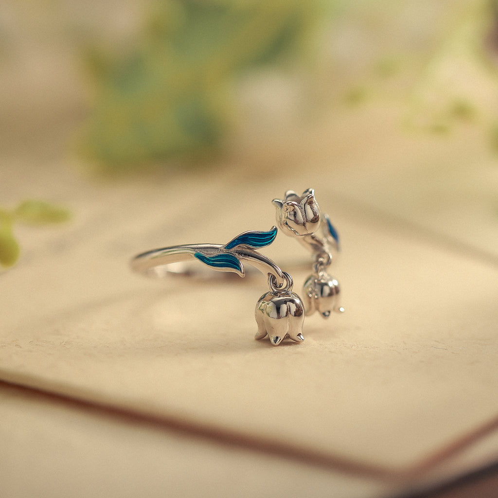 Selenichast 925 Sterling Silver Lily Of The Valley Adjustable Ring