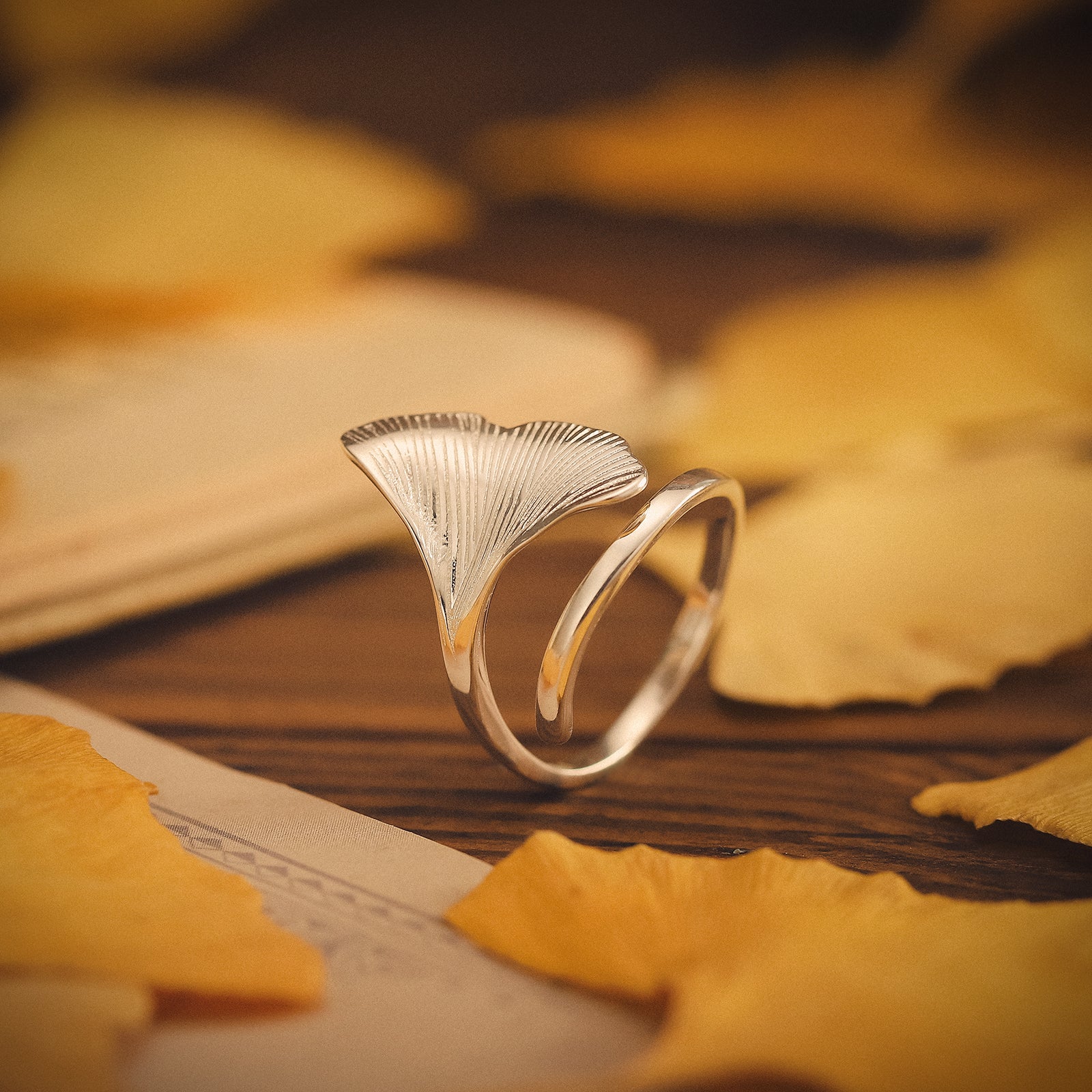 925 Sterling Silver Ginkgo Leaf Ring