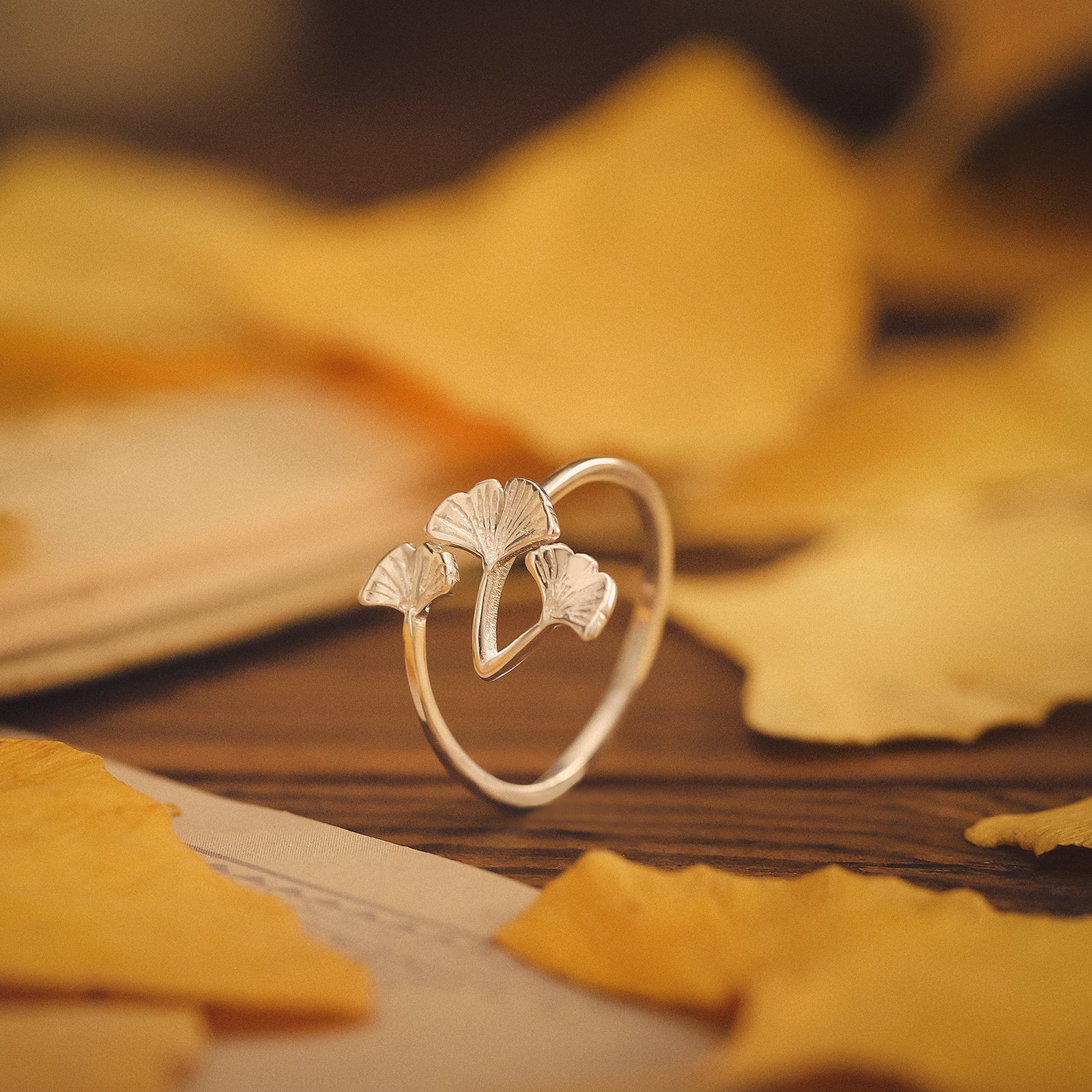 925 Sterling Silver Ginkgo Leaves Ring