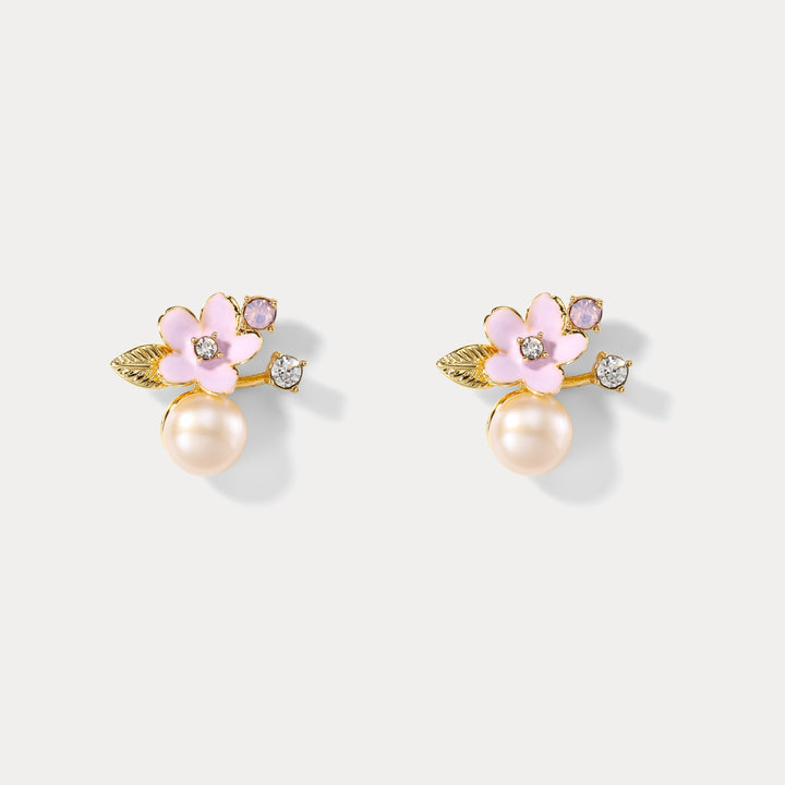 Selenichast Flower Sakura Pearl Earrings Jewelry
