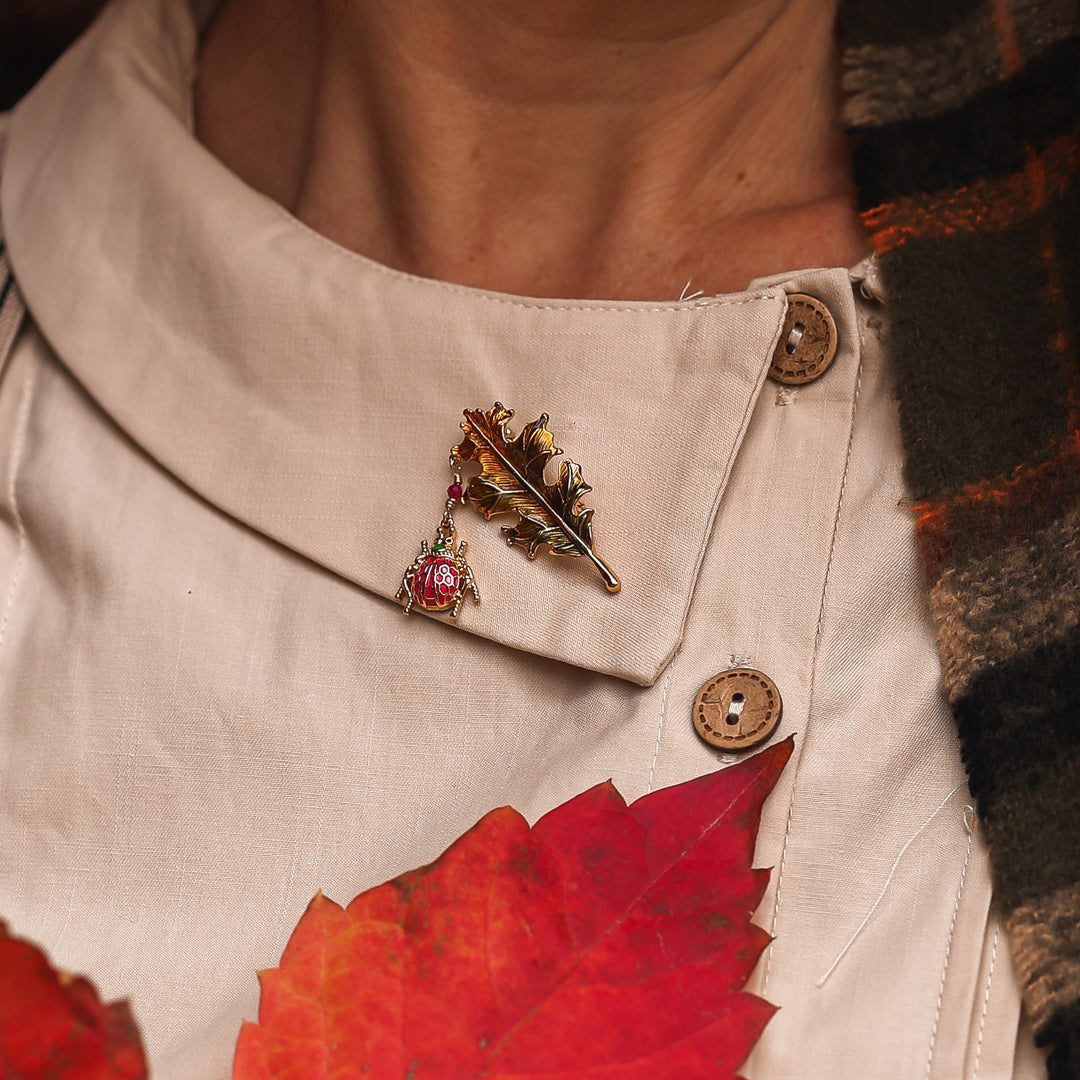 Ladybug Leaf Brooch