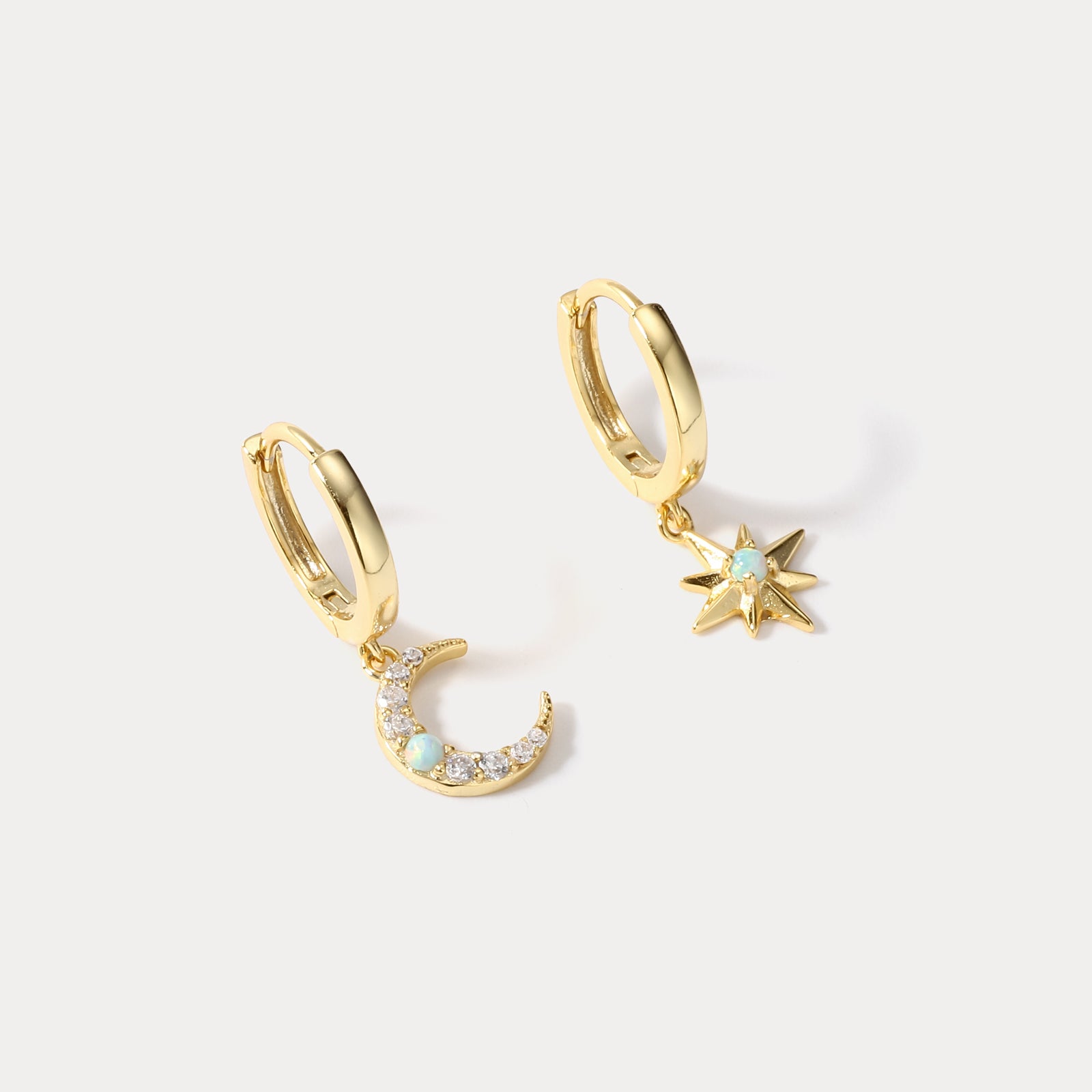 Sterling Silver Opal Star Dangle Earrings